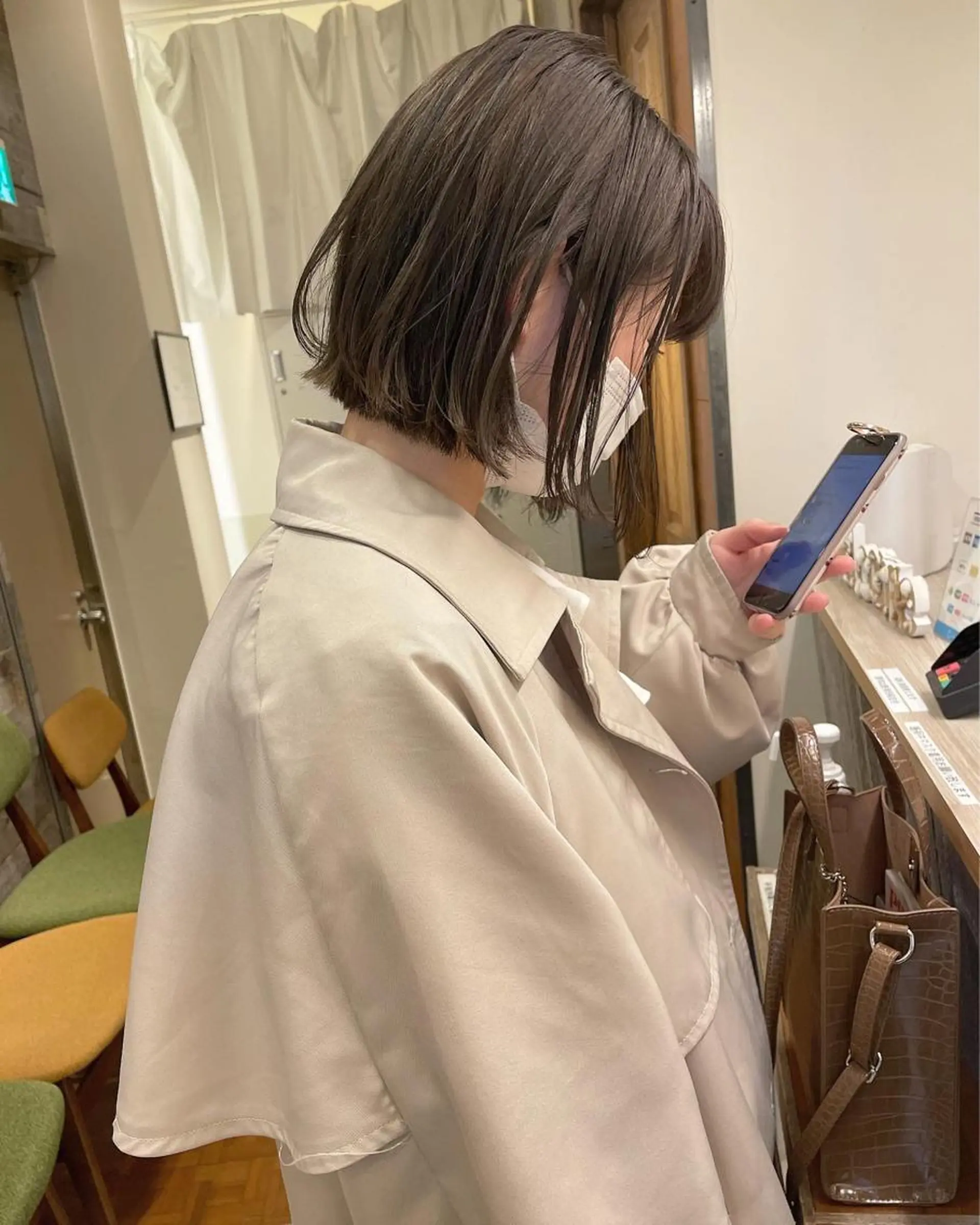 ショート カラー アッシュ オリーブアッシュ ボブ ヘアカラー トリートメント レイヤー/ボブ/ 顔周り/yukinaのヘアスタイル