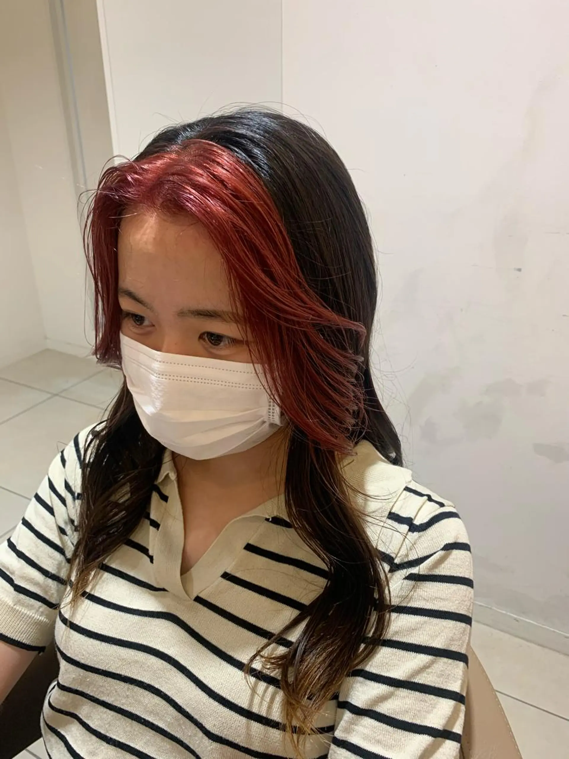 ロング カラー ミストバング  フェイスフレーミング ピンクカラー ヘアカラー トリートメント ハイトーン/メンズ/ ウルフ特化   小松のヘアスタイル