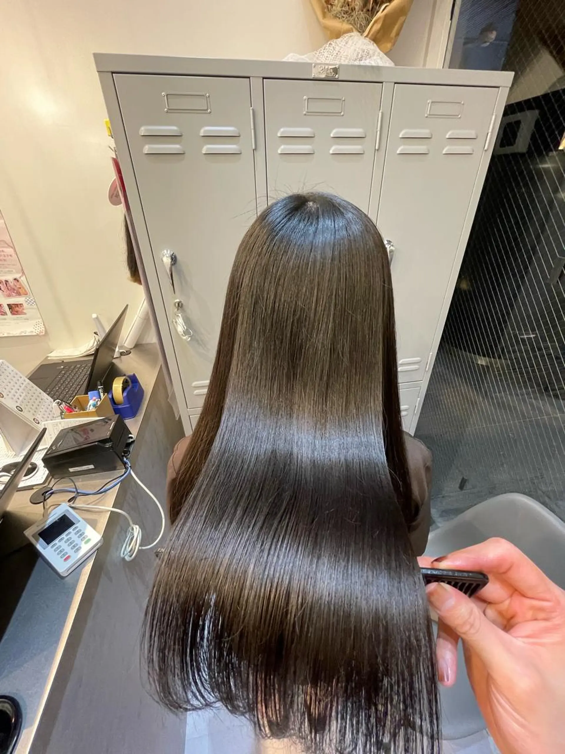 ロング パーマ カット 縮毛矯正 髪質改善× ハイライト溝江のヘアスタイル