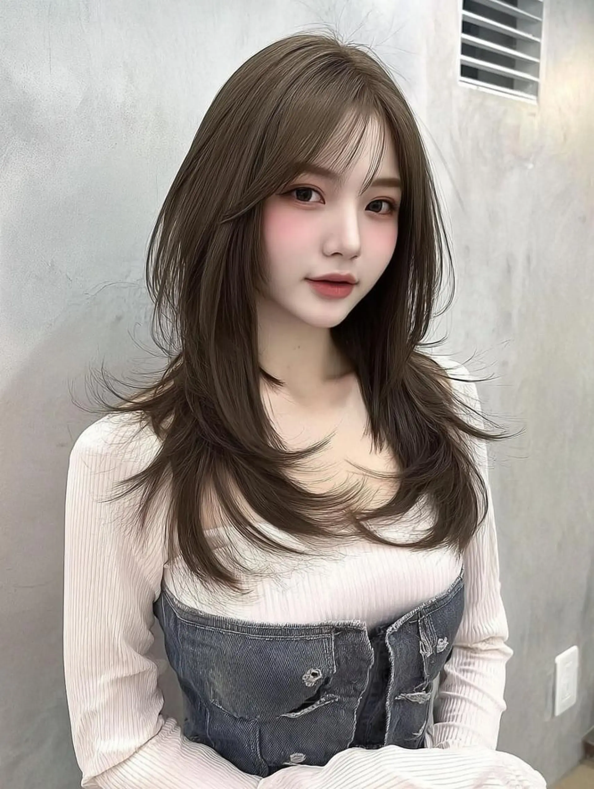 ロング ボブ 顔まわりレイヤー 髪質改善 韓国風ヘア レイヤーカット カット ヘアカラー 川上 彩華のヘアスタイル