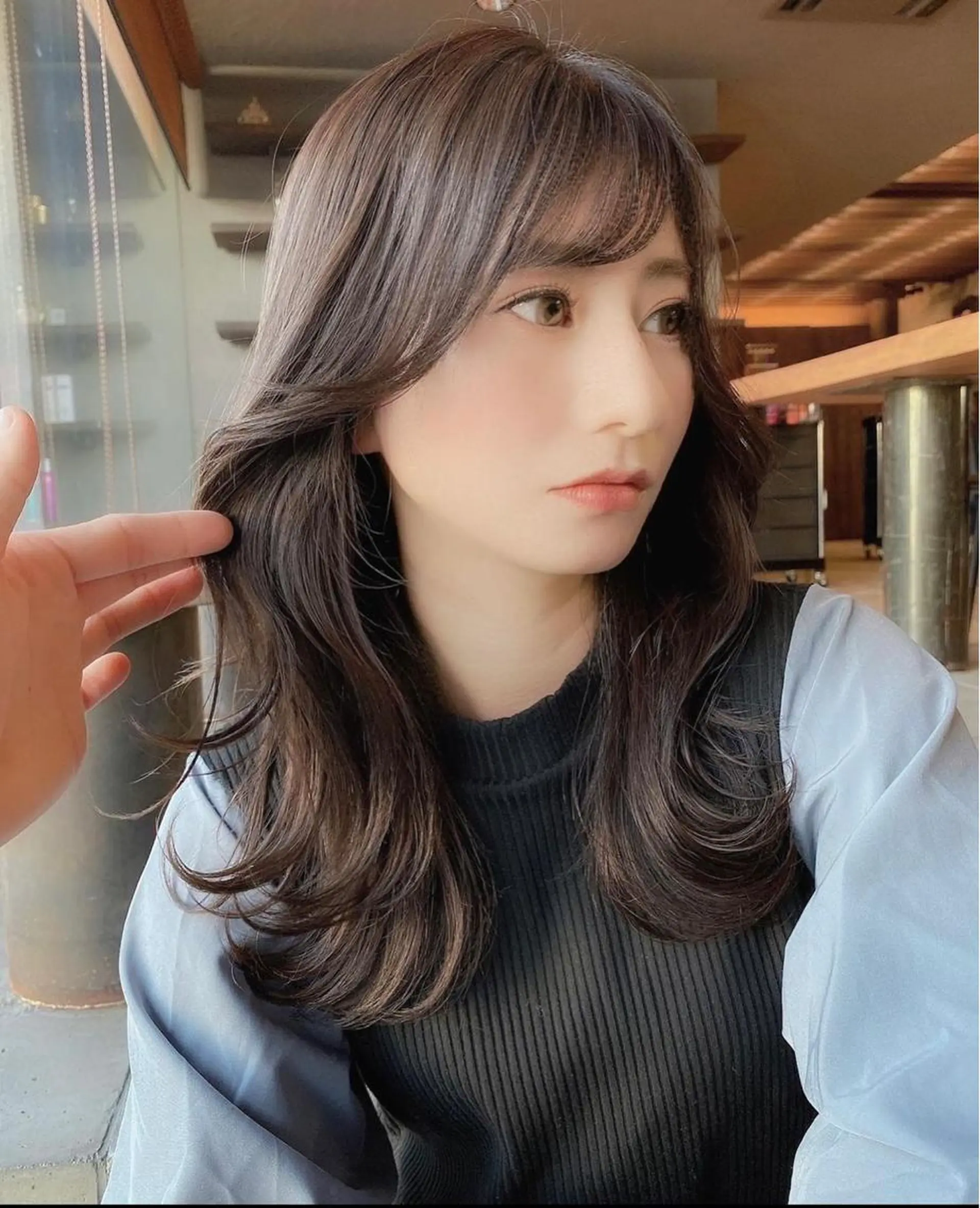 ロング ボブ ハイライト 髪質改善 韓国風ヘア 小顔カット ヘアカラー トリートメント 透明感カラー/カット 髪質改善/森栄範のヘアスタイル