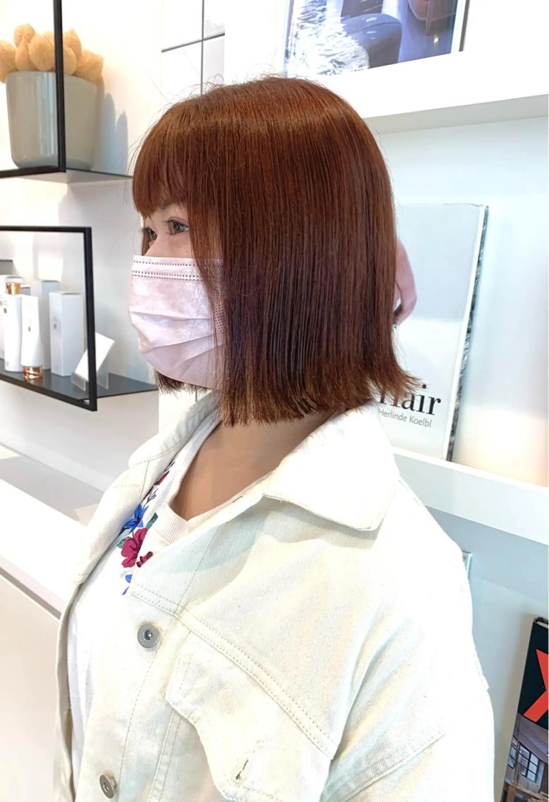 ミディアム オレンジブラウン みなもと ちはるのヘアスタイル