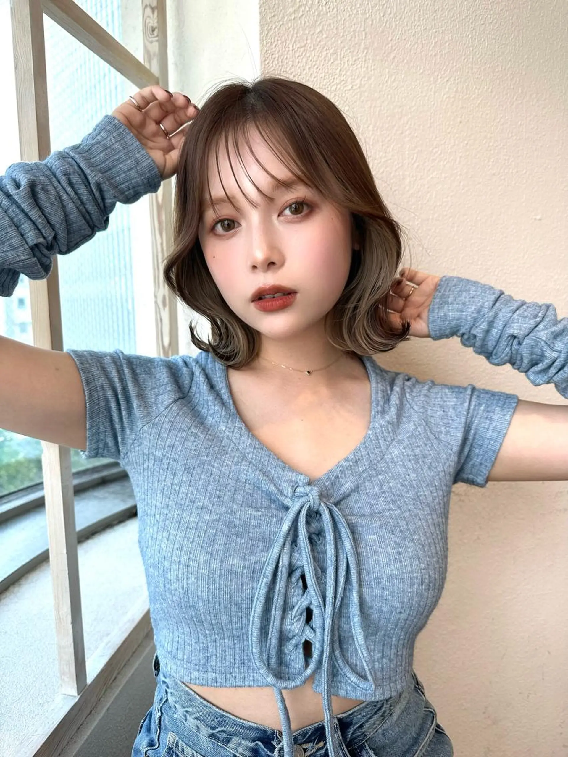 ミディアム 切りっぱなしボブ ショートボブ ボブ くびれヘア タンバルモリ カット ヘアカラー トリートメント 市原 大翼のヘアスタイル