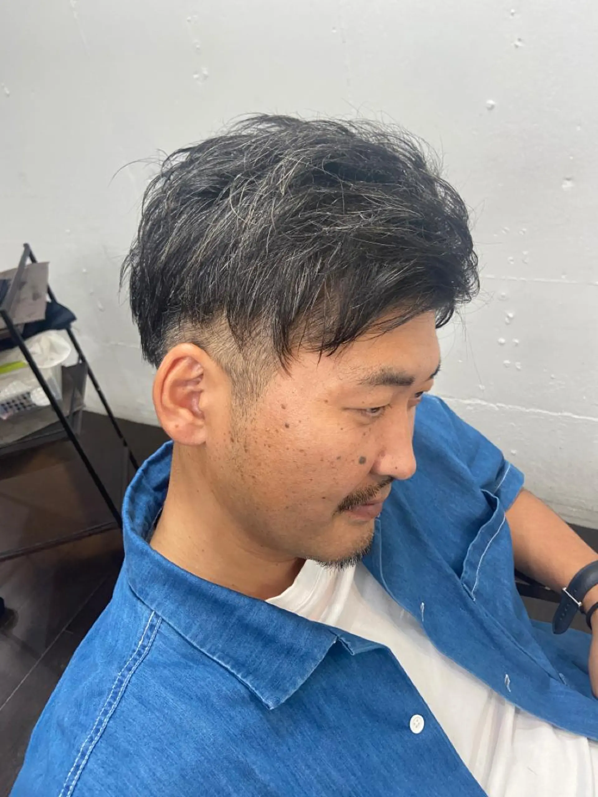ショート カラー パーマ ヘアアレンジ メンズ ネイル マツエク・マツパ メンズハイライト メンズパーマ アッシュ 黒髪 ブルーカラー times salon名駅所属・久木原 ゆりのヘアスタイル