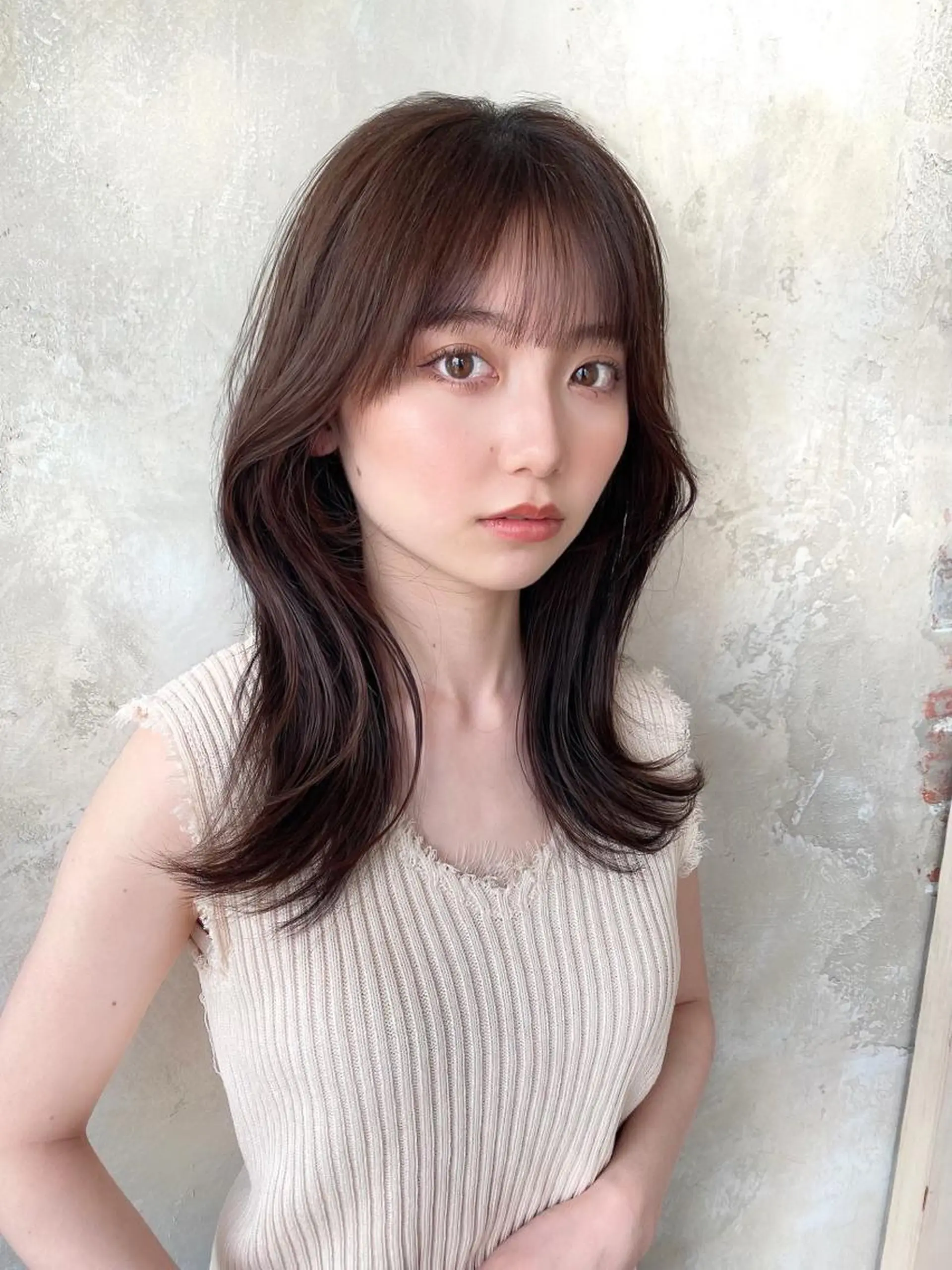 ミディアム カラー ベージュカラー ブラウンカラー ブラウンベージュ くびれヘア 顔周りカット カット ヘアカラー トリートメント 顔周り/くびれヘア 韓国ヘア💕風間るなのヘアスタイル