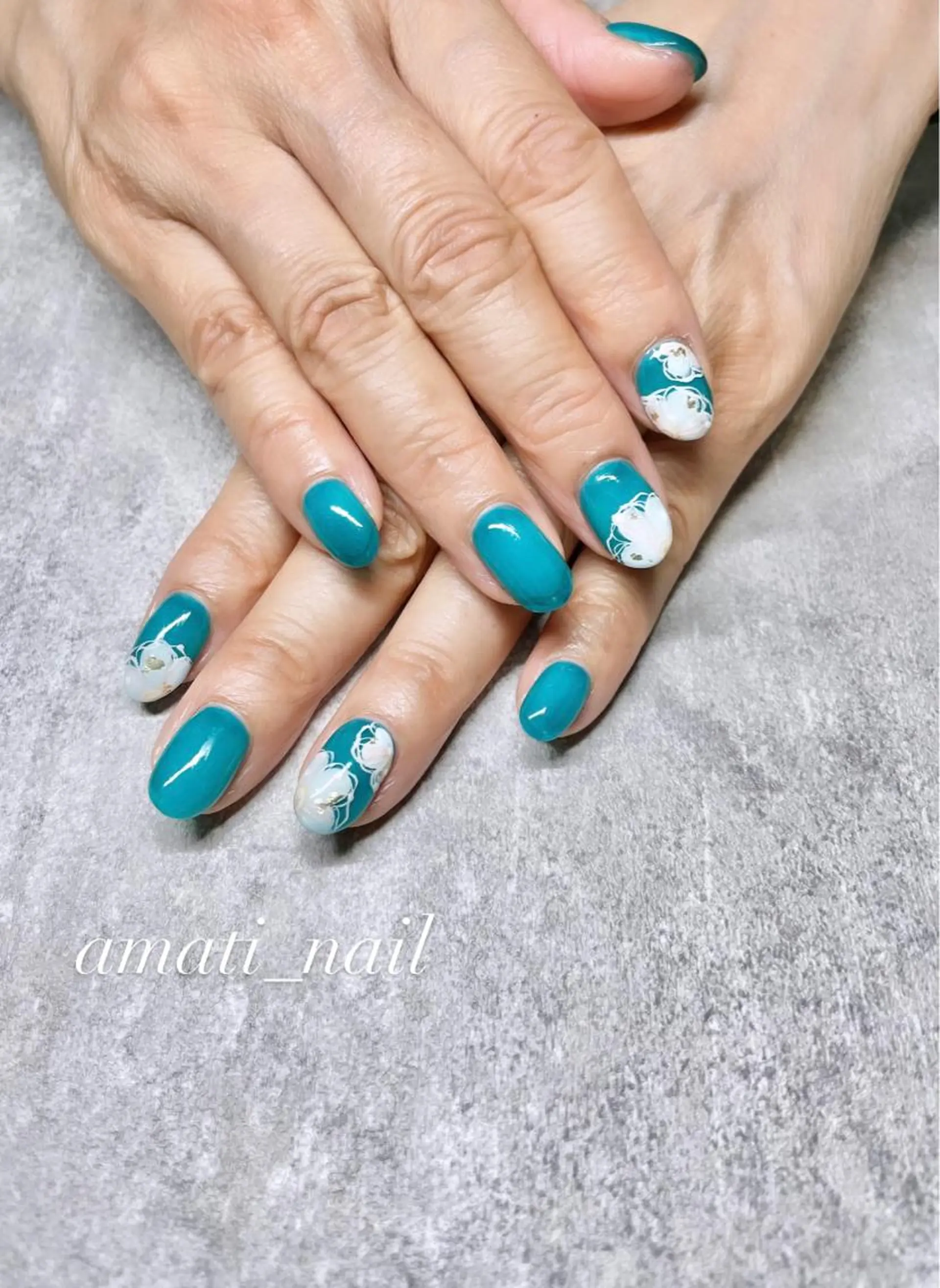 ネイル ブルー クリアネイル フラワーネイル フットネイル ジェルネイル ハンドネイル amati_nail TAKAKOのネイルデザイン