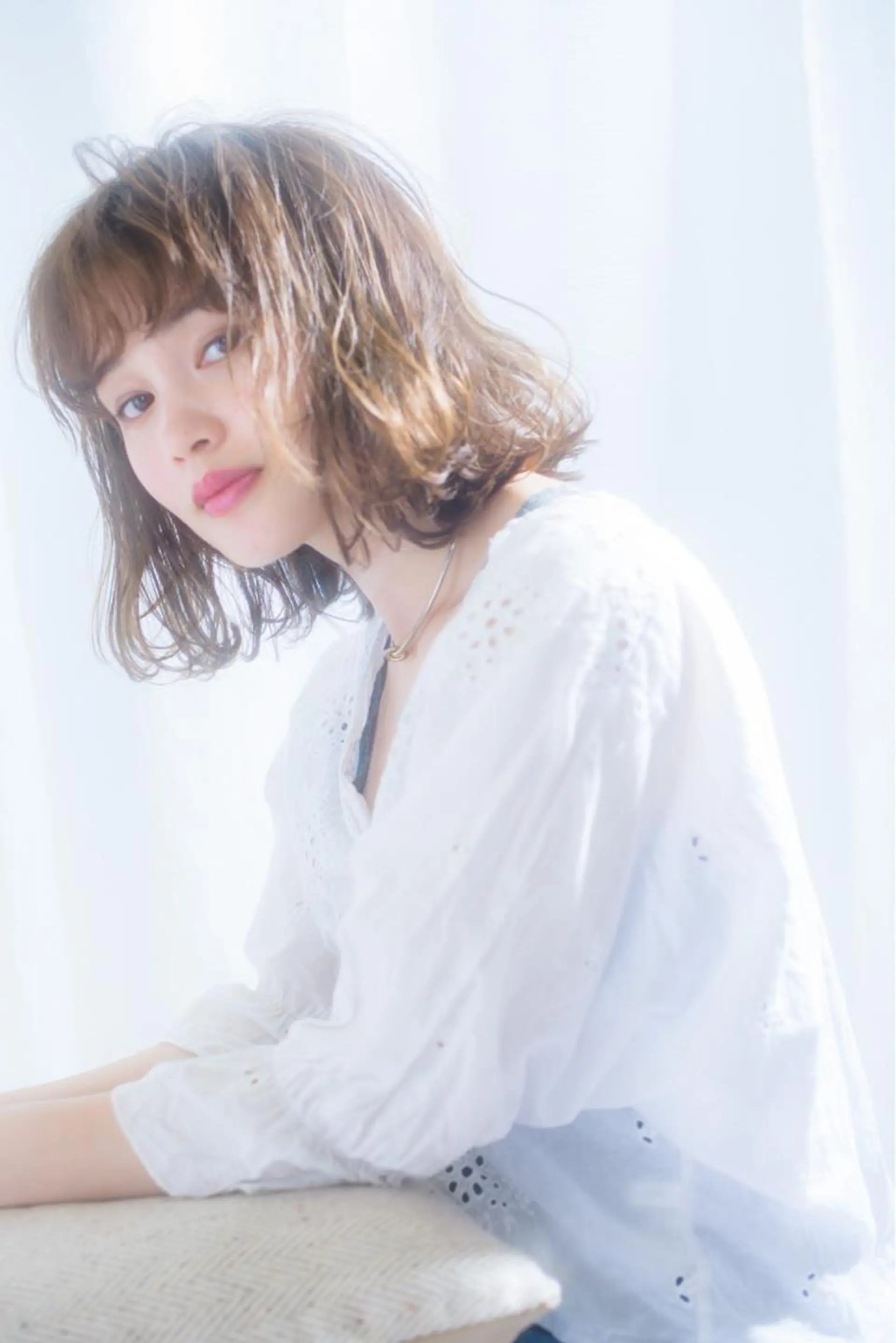 ミディアム カラー パーマ ボブ カット ヘアカラー 齋藤 咲のヘアスタイル