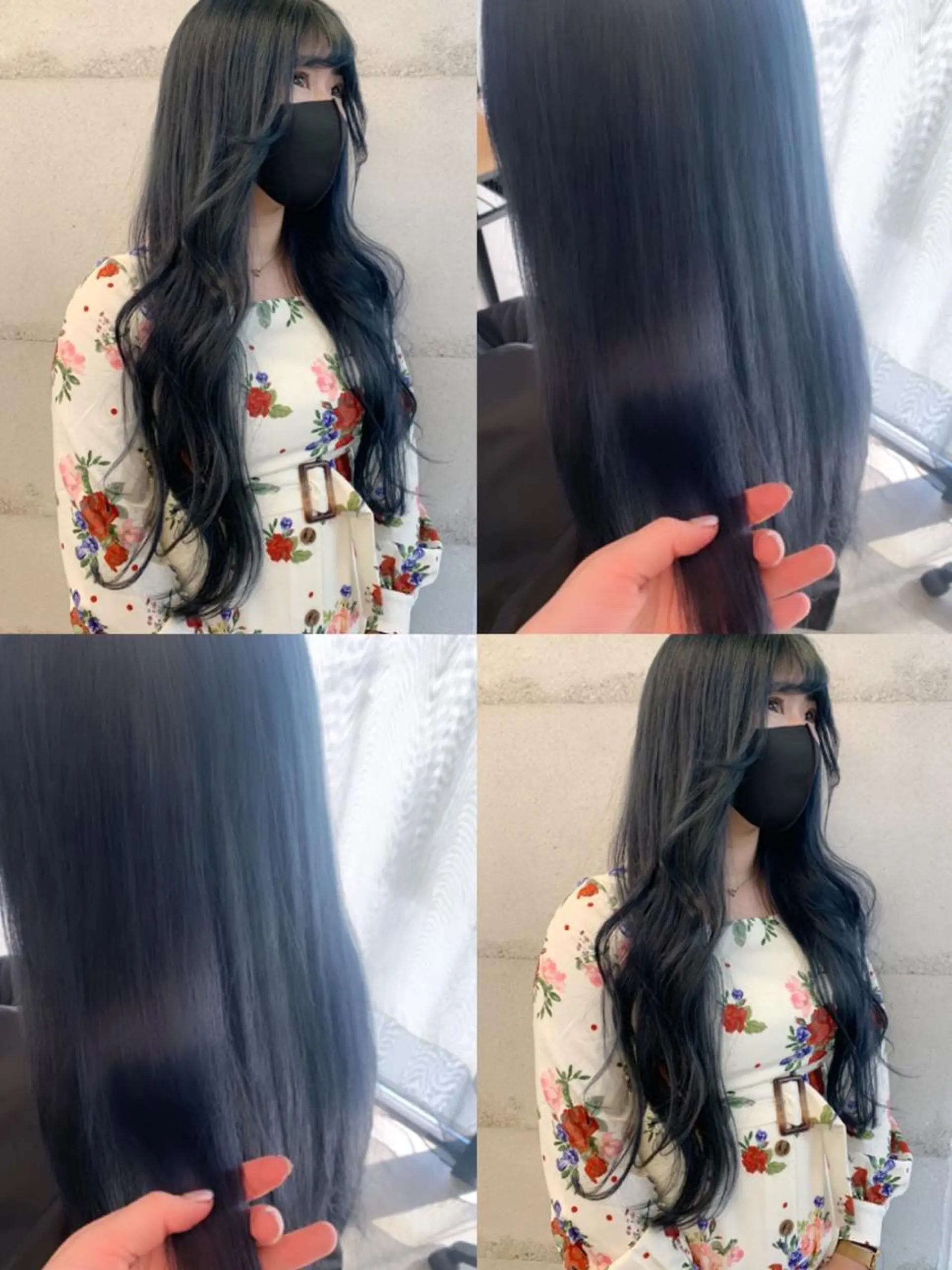 セミロング カラー 黒髪 ブルーカラー ブルーブラック カット ヘアカラー トリートメント 透明感/オリーブ/ グレージュ/YUKAのヘアスタイル