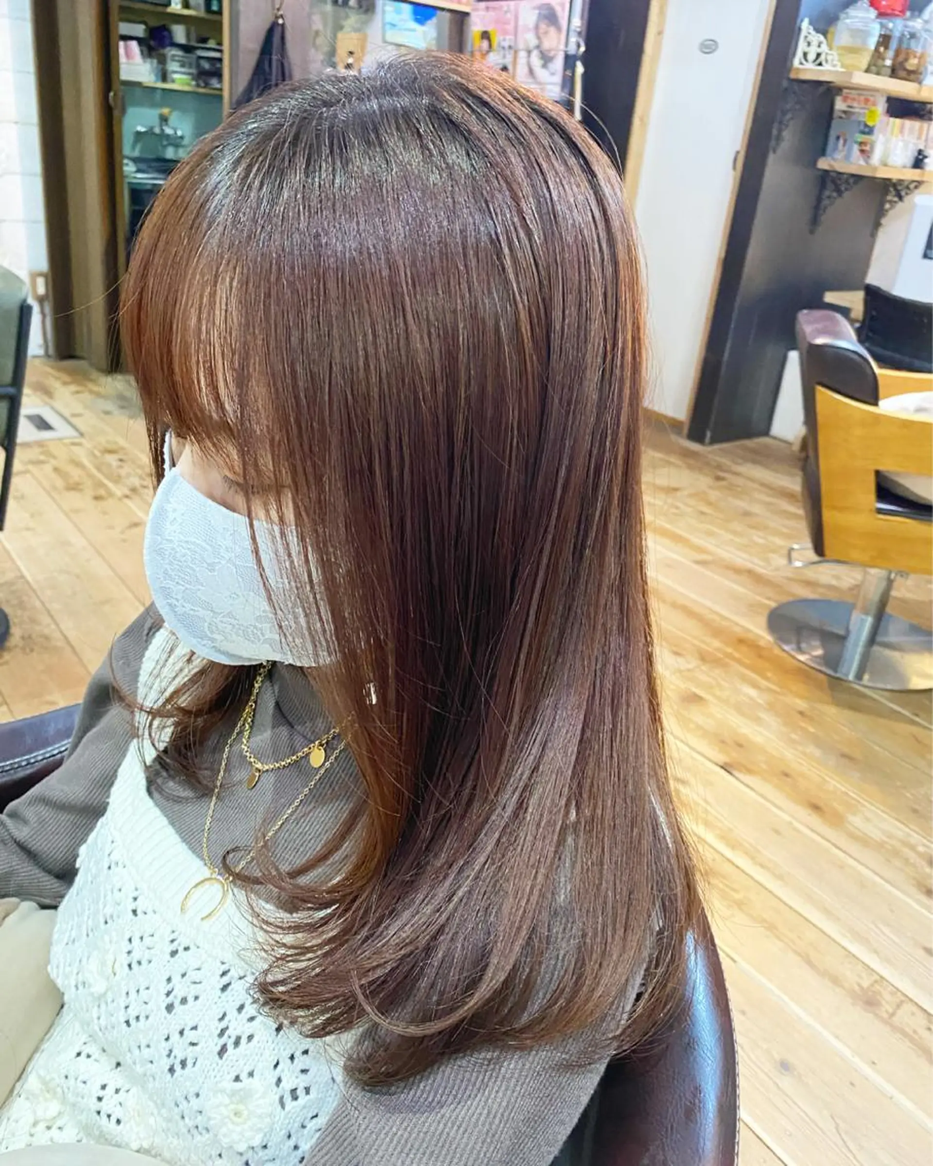 セミロング カラー ベージュカラー ピンクカラー ピンクベージュ 【韓国レイヤー特化 ハッシュカット】のヘアスタイル