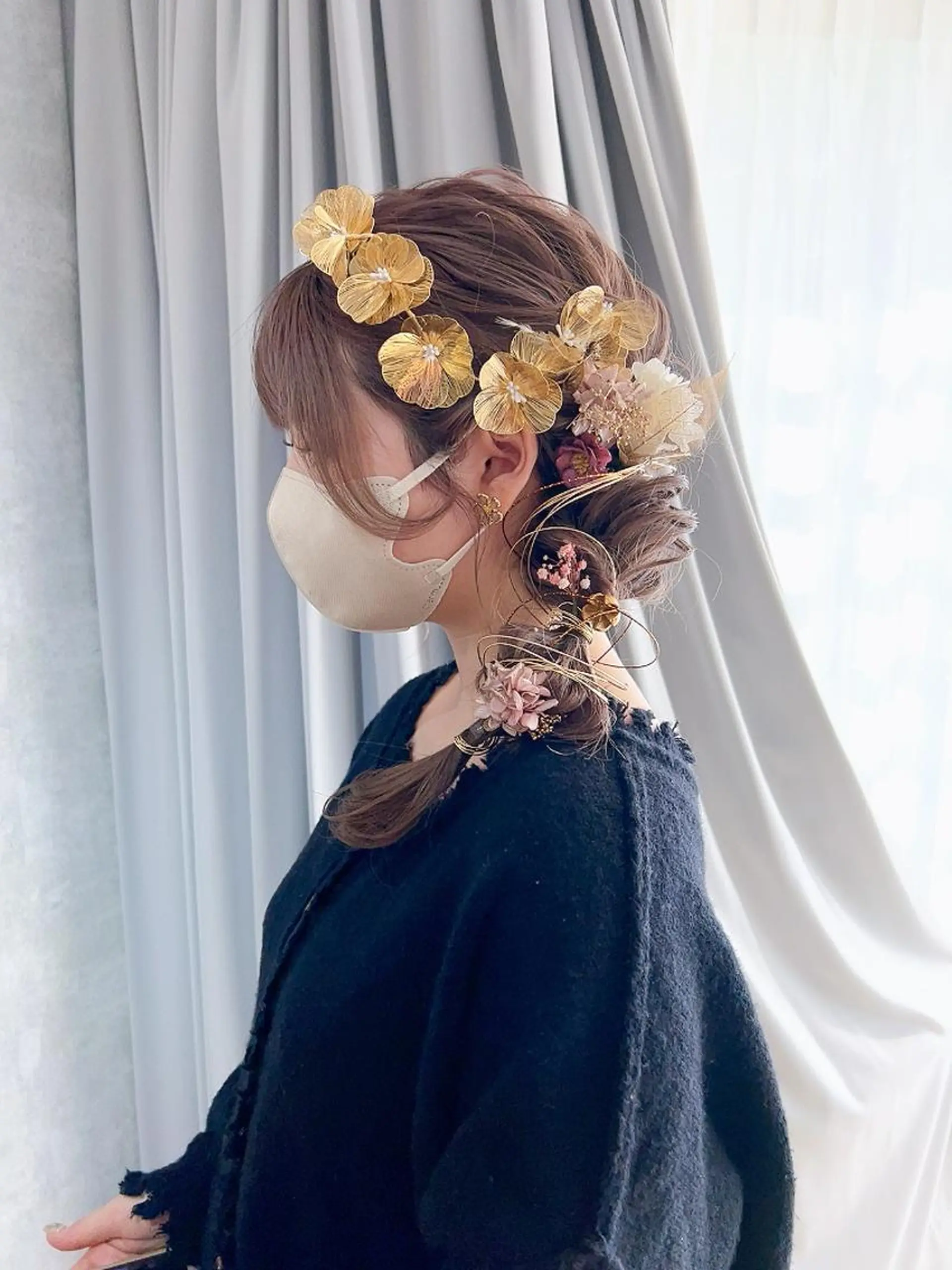 セミロング ヘアアレンジ 髪飾り ヘアセット 池田 みのりのヘアスタイル