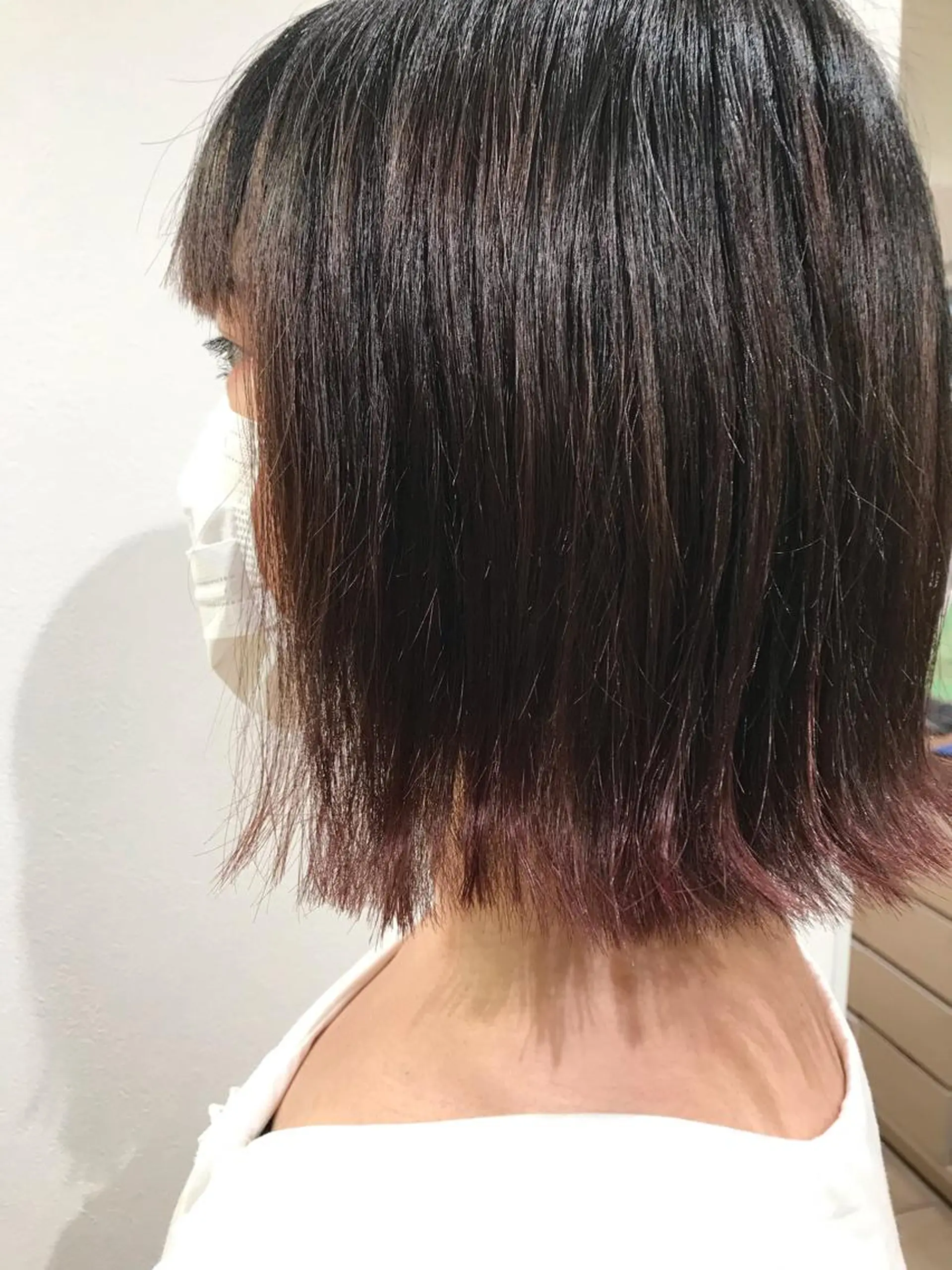 ミディアム 切りっぱなしボブ ボブ 外ハネヘア 福島成美/髪質改善 縮毛矯正/カラーのヘアスタイル