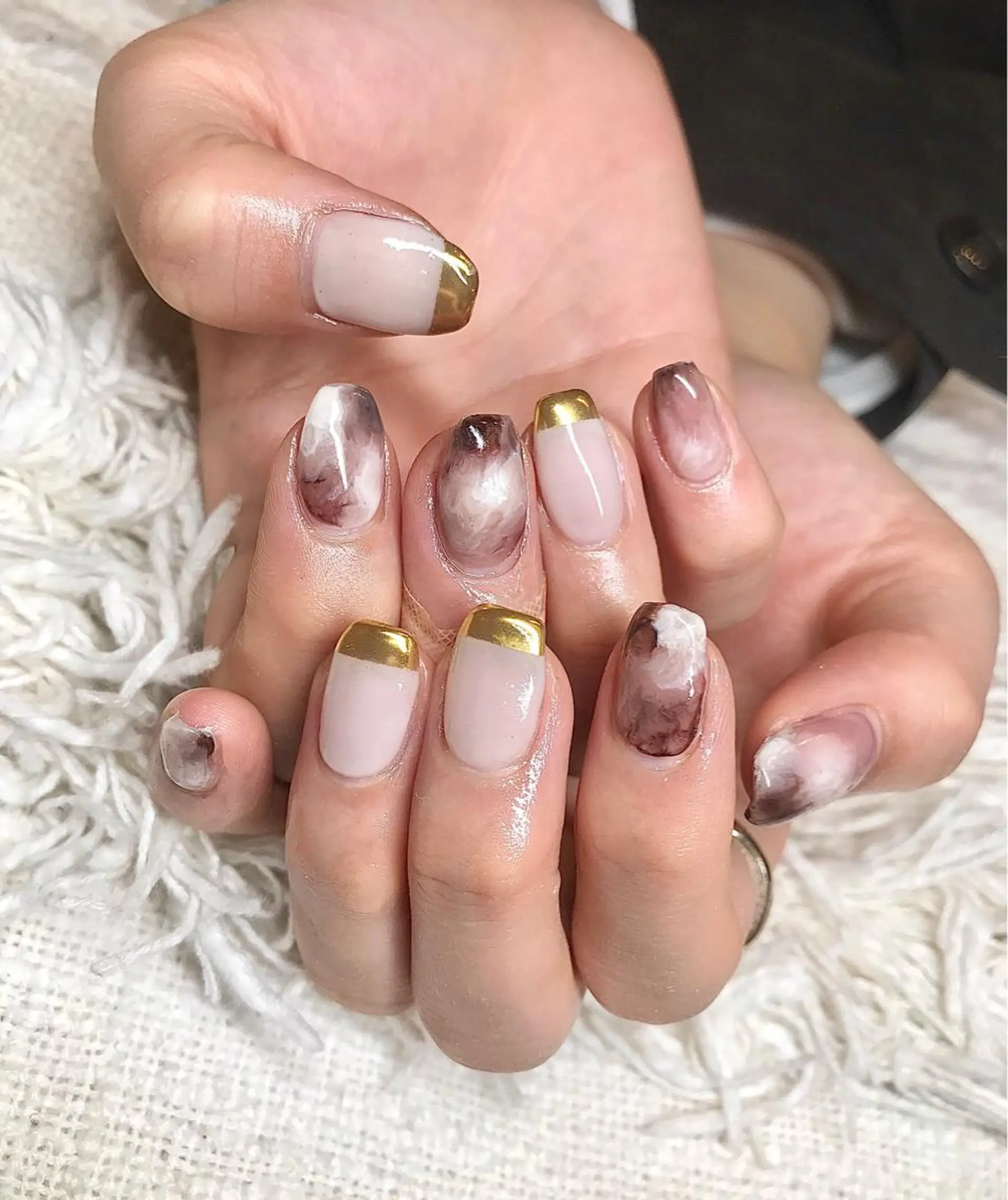 ミディアム ヘアアレンジ ネイル マツエク・マツパ カラーマツエク ブラウン ミラーネイル nail&eye Aoのマツエク・マツパデザイン