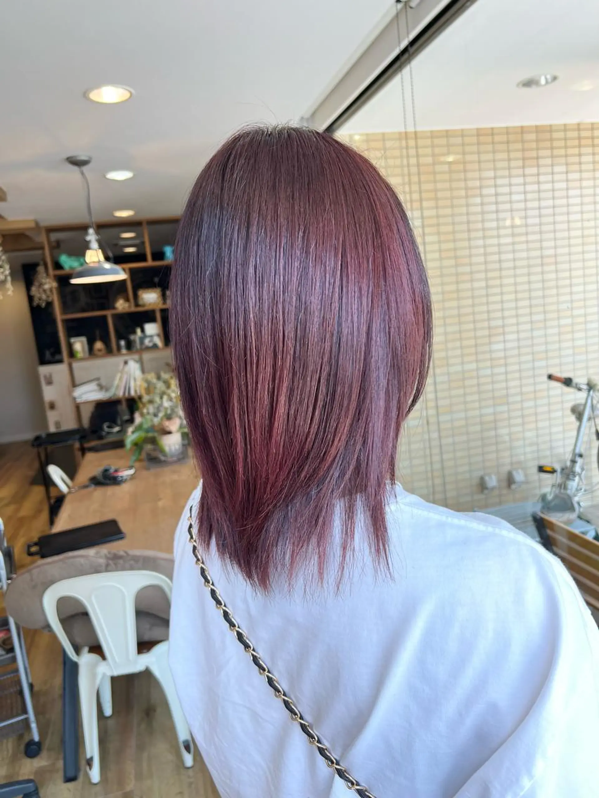 ミディアム カラー ピンクカラー バイオレットカラー 堀 望美のヘアスタイル