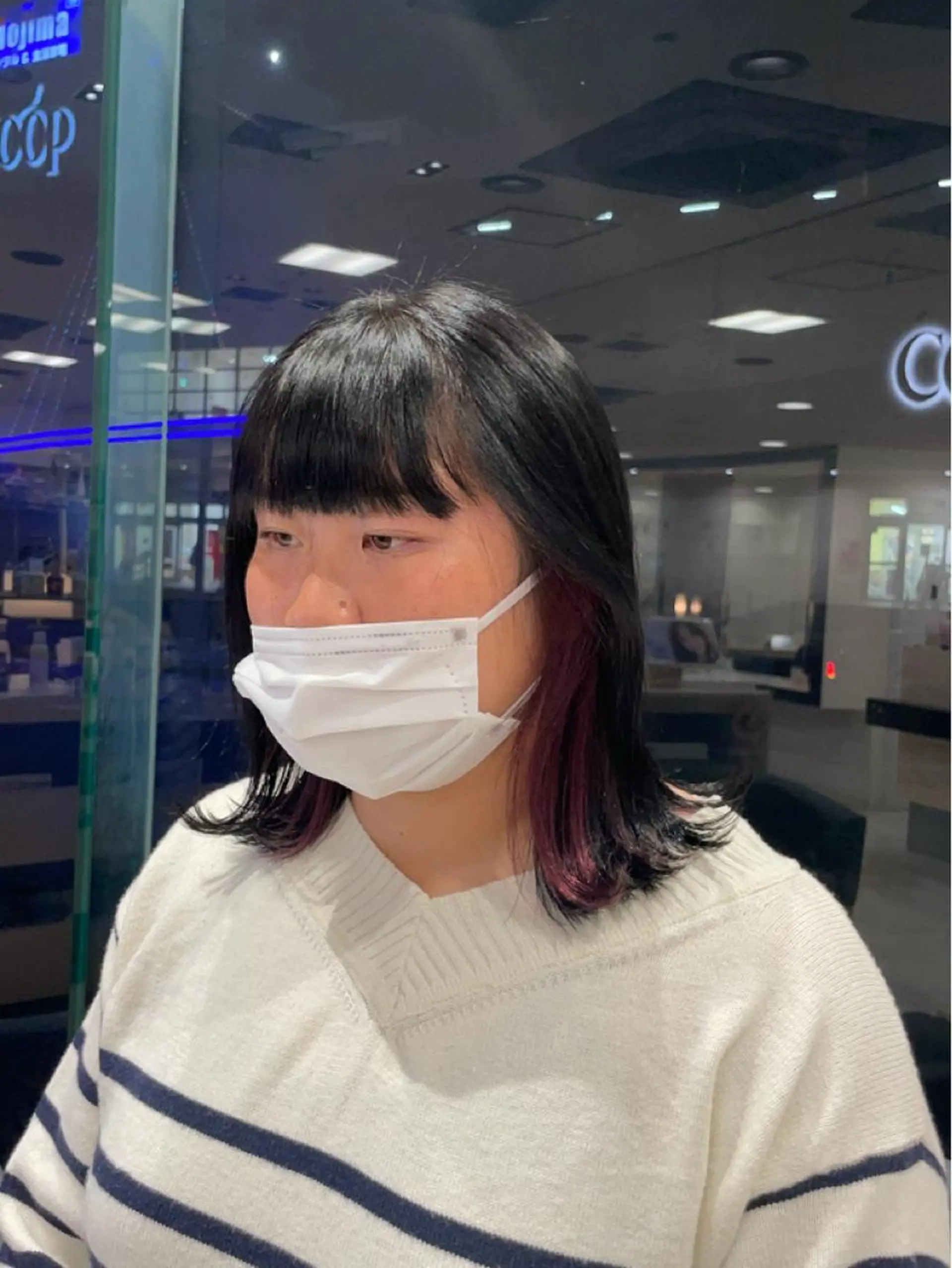 ミディアム カラー 黒髪 ピンクカラー ヘアカラー クロスパーマ/うる艶 カラー/Kurumiのヘアスタイル