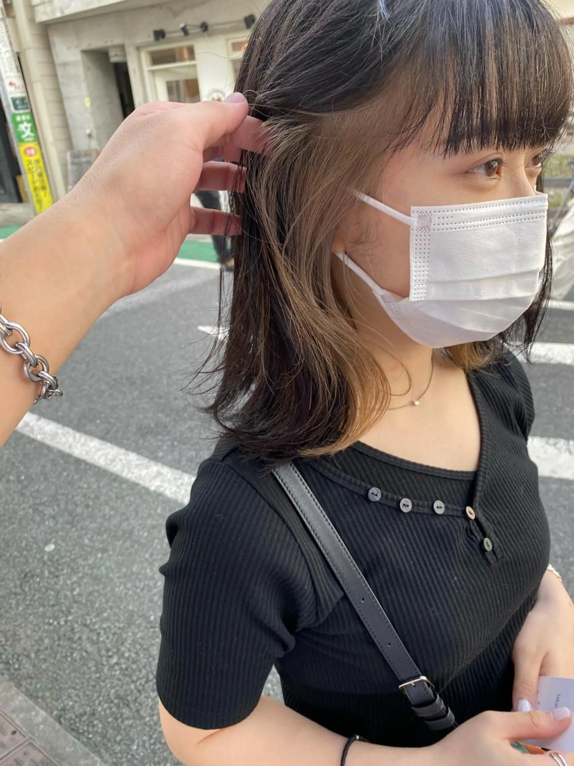 ミディアム カラー 抜きっぱなしブロンド ブロンド ヘアカラー トリートメント 森貴裕/ベージュ/ パーマ/オリーブのヘアスタイル