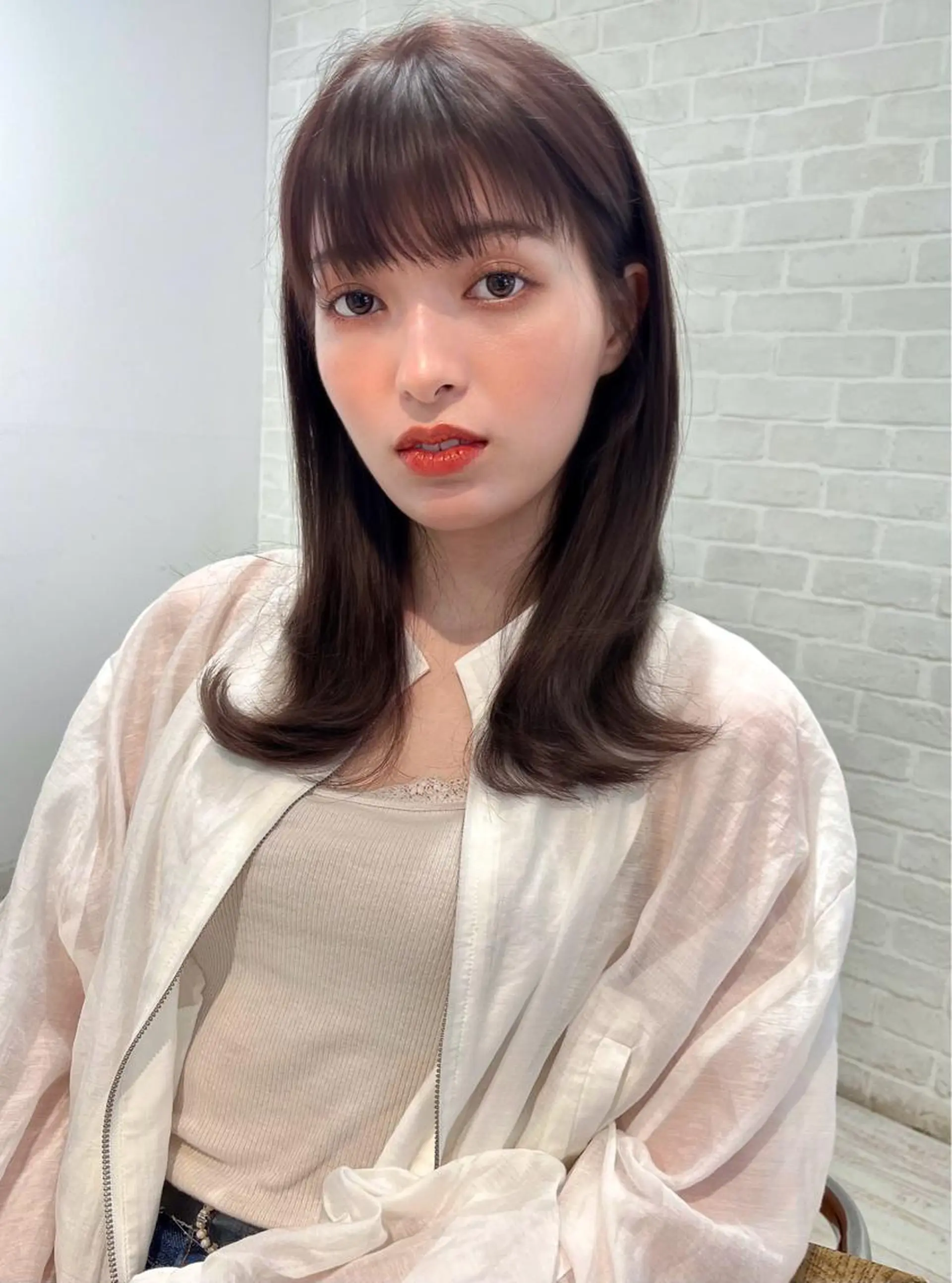 セミロング カラー ベージュカラー ブラウンカラー ショコラブラウン グレージュ ラベンダーカラー 【韓国ヘア×透明感 カラー】笹谷 莉未のヘアスタイル