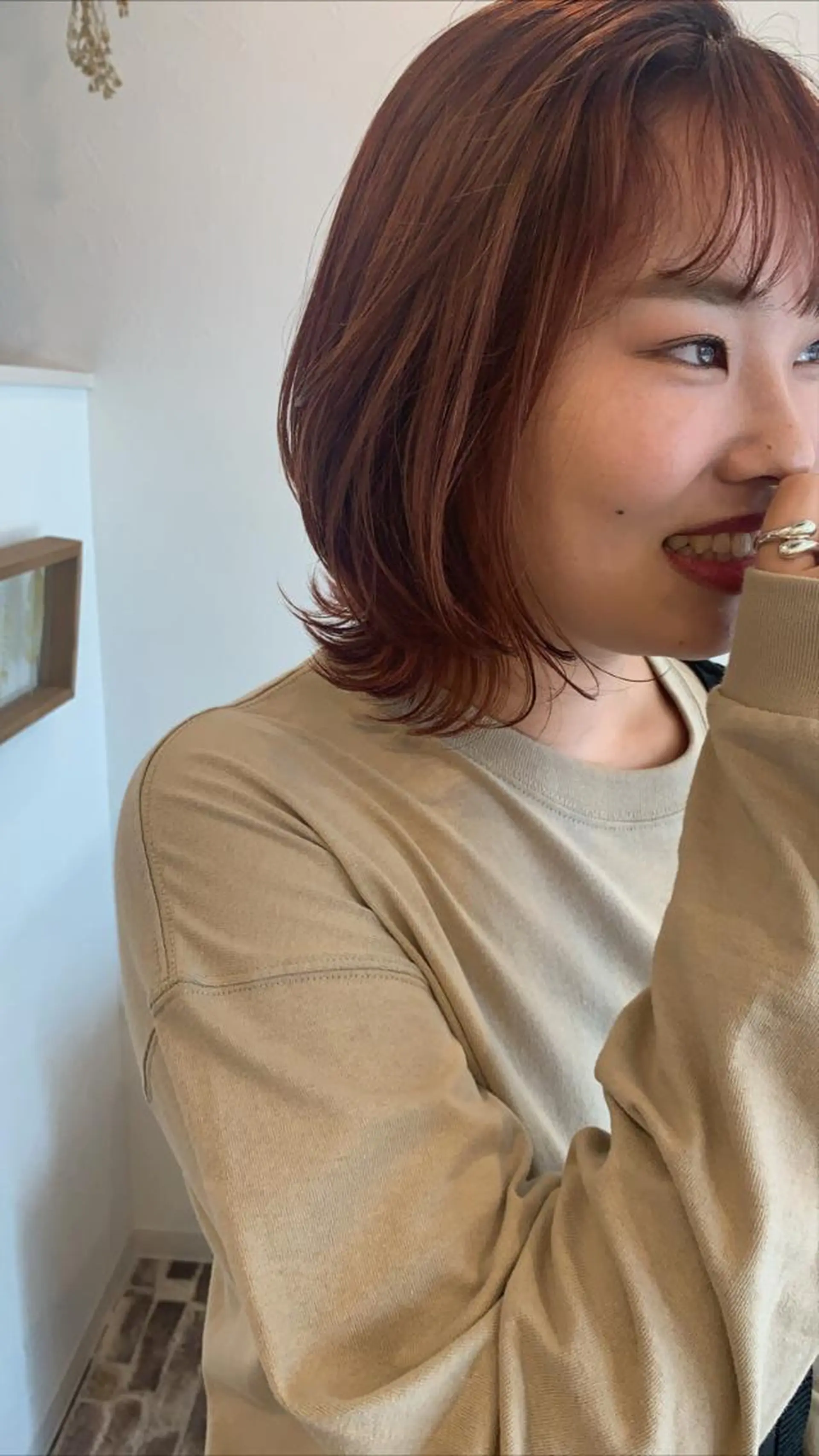 ミディアム カラー ボブレイヤー オレンジ ボブ レイヤーカット カット ヘアカラー トリートメント m ā l o.🌷 サカモトマイコのヘアスタイル