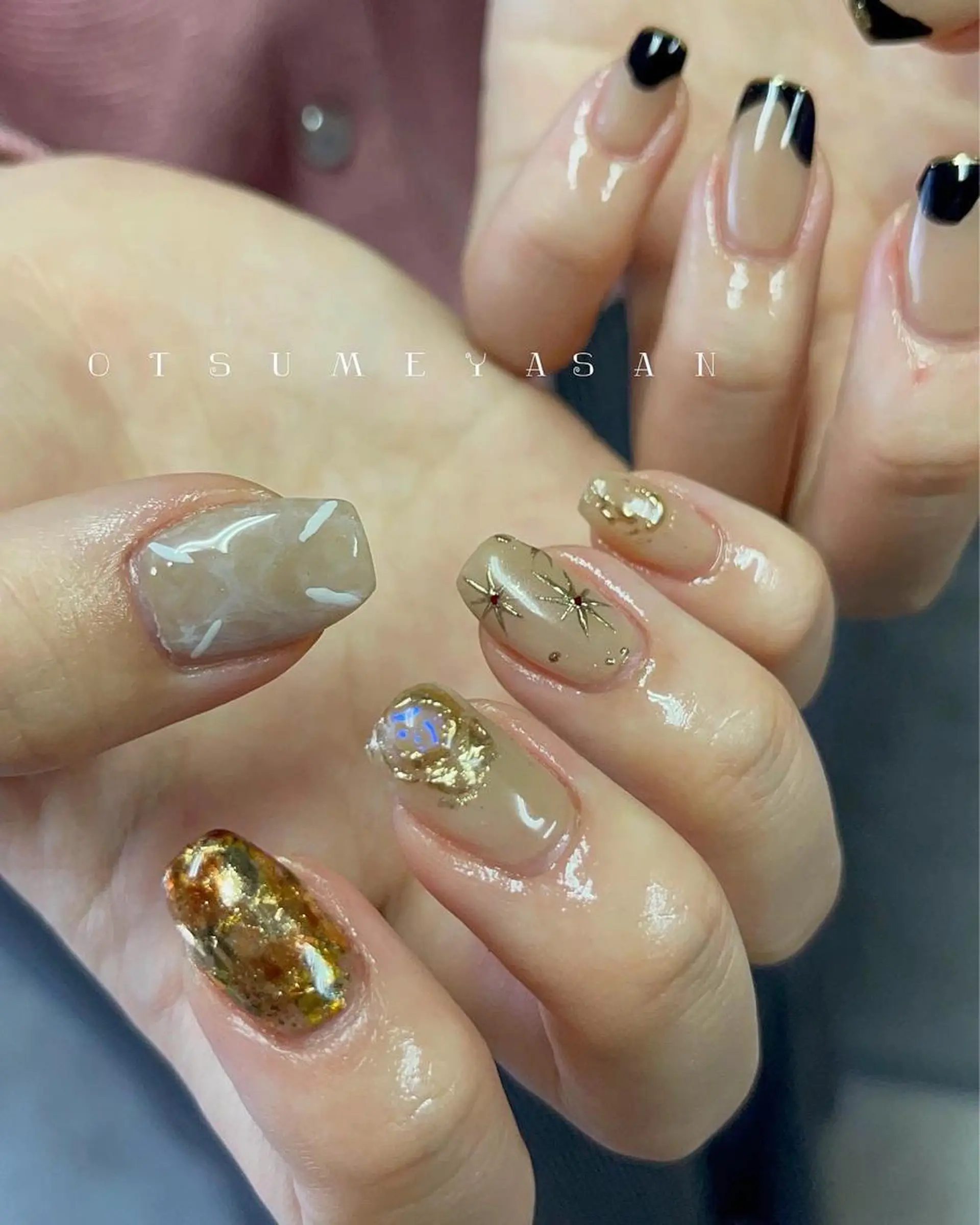 ネイル フレンチネイル ジェルネイル ゴールド 韓国ネイル ミラーネイル otsumeyasan所属・わたなべ ちかのネイルデザイン