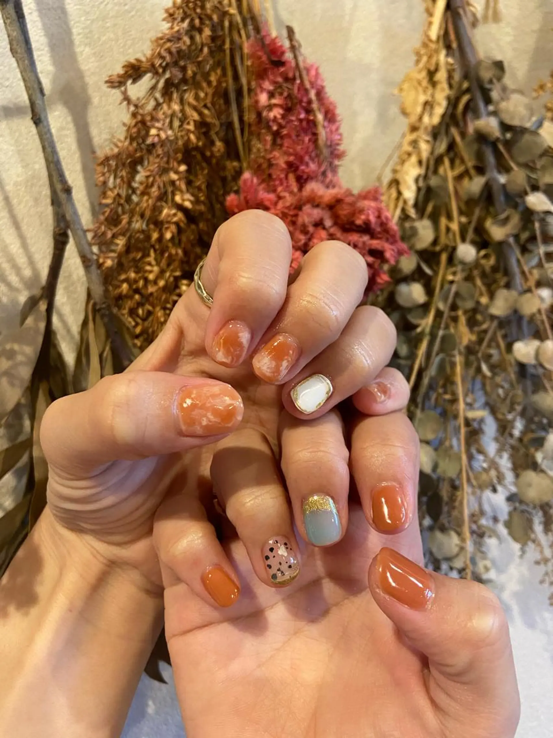 ネイル アートネイル 韓国ネイル ニュアンスネイル オレンジ ショートネイル . unffのネイルデザイン