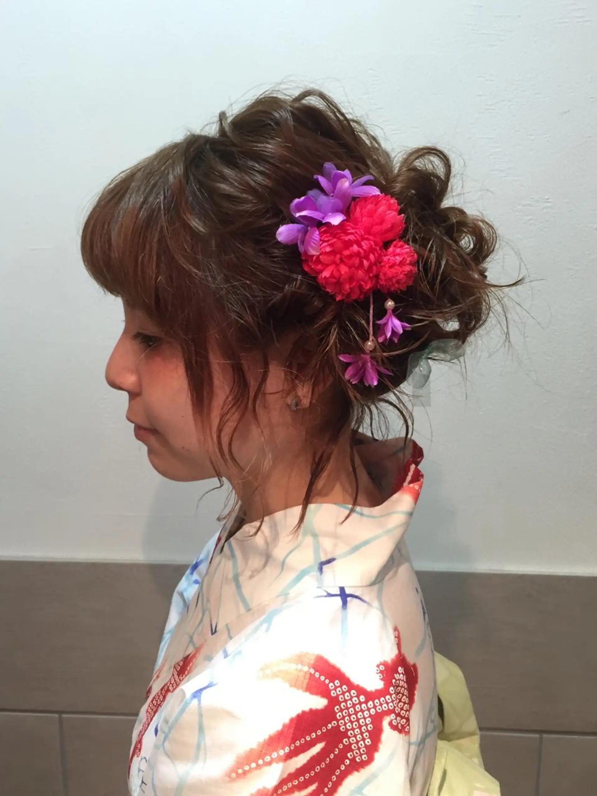 セミロング カラー パーマ ヘアアレンジ おくれ毛 可愛いを作る神 ナオヒロのヘアスタイル