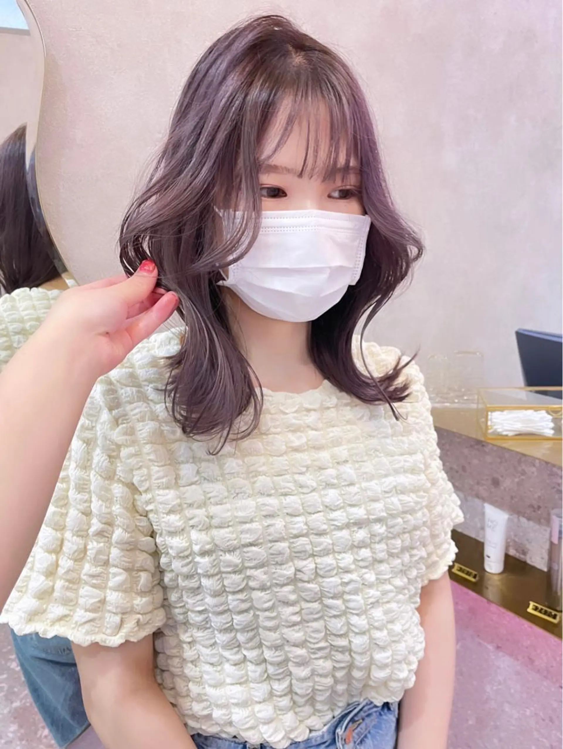 ミディアム ヘアカラー rina／ベージュ ワンホン/韓国ヘアのヘアスタイル