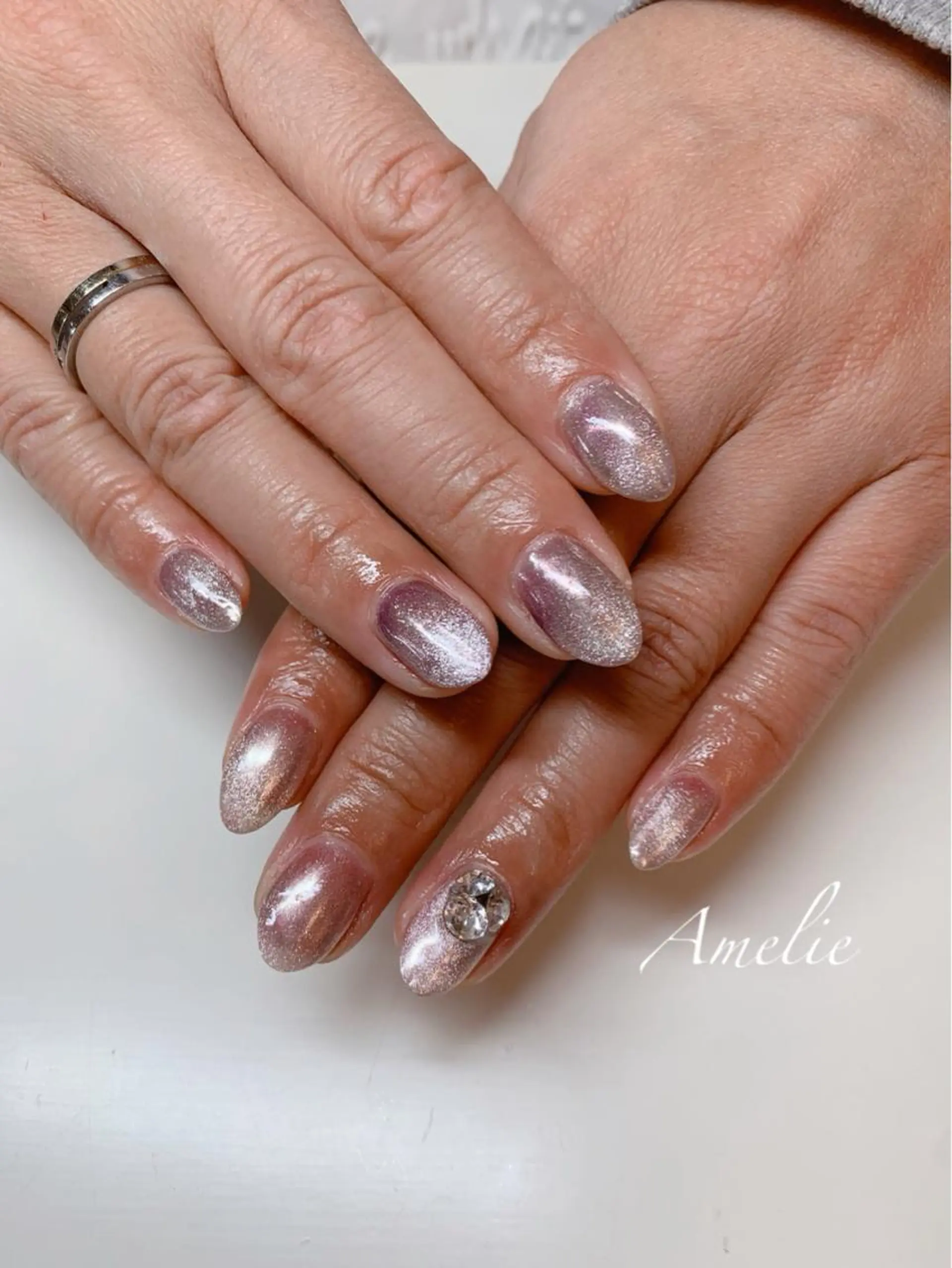 ネイル ジェルネイル マグネットネイル ミラーネイル パラジェル シルバー yo koのネイルデザイン