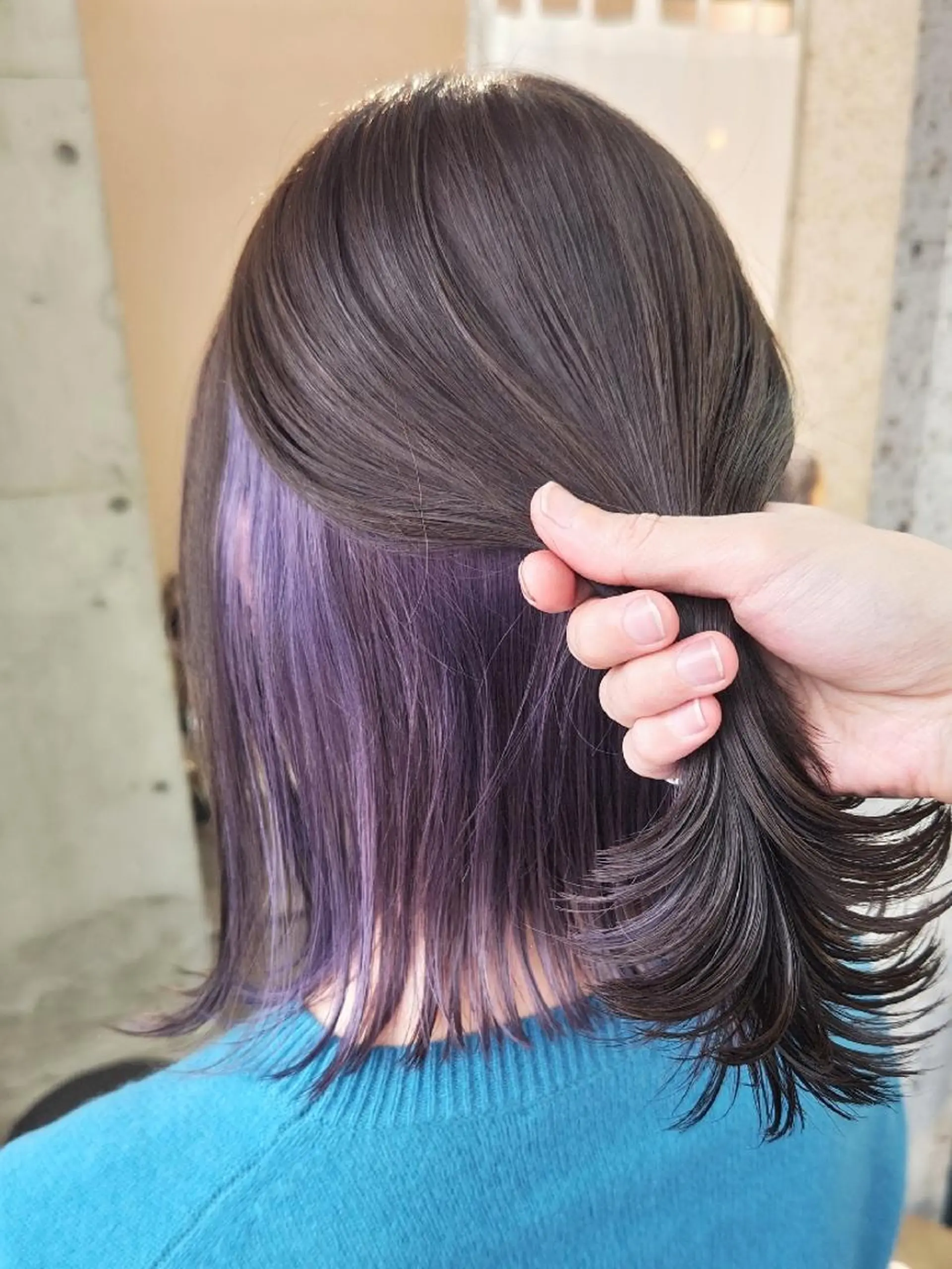 ミディアム カラー ブリーチ パープルカラー Mood hair salon所属・髪質改善.縮毛矯正 ×韓国ヘアyukiのヘアスタイル