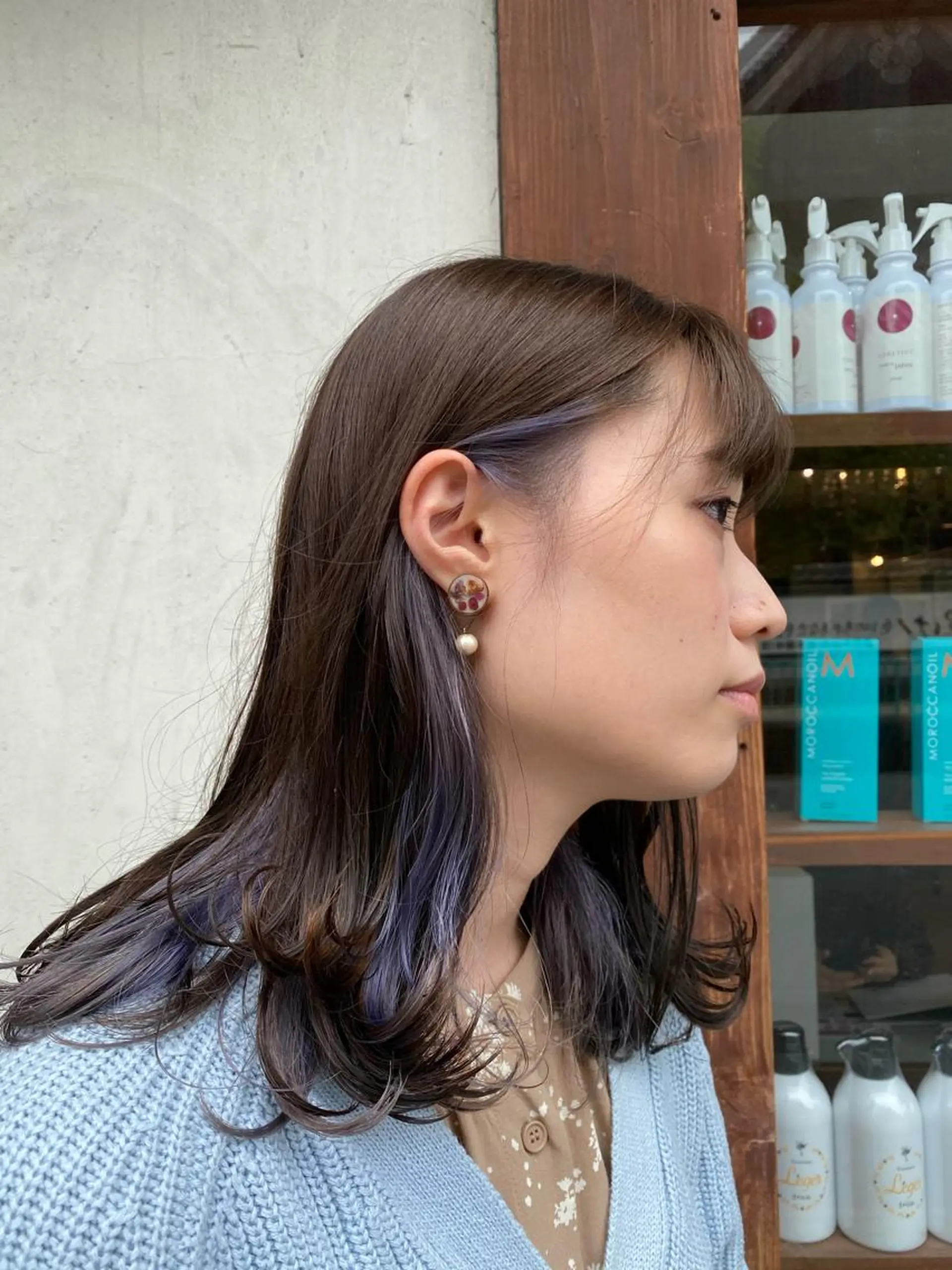 ミディアム カラー 黒髪 ブリーチ ブリーチなしカラー パープルカラー ekolu北梅田店所属・梅田中崎町髪質改善 /オキヒロト/エコルのヘアスタイル