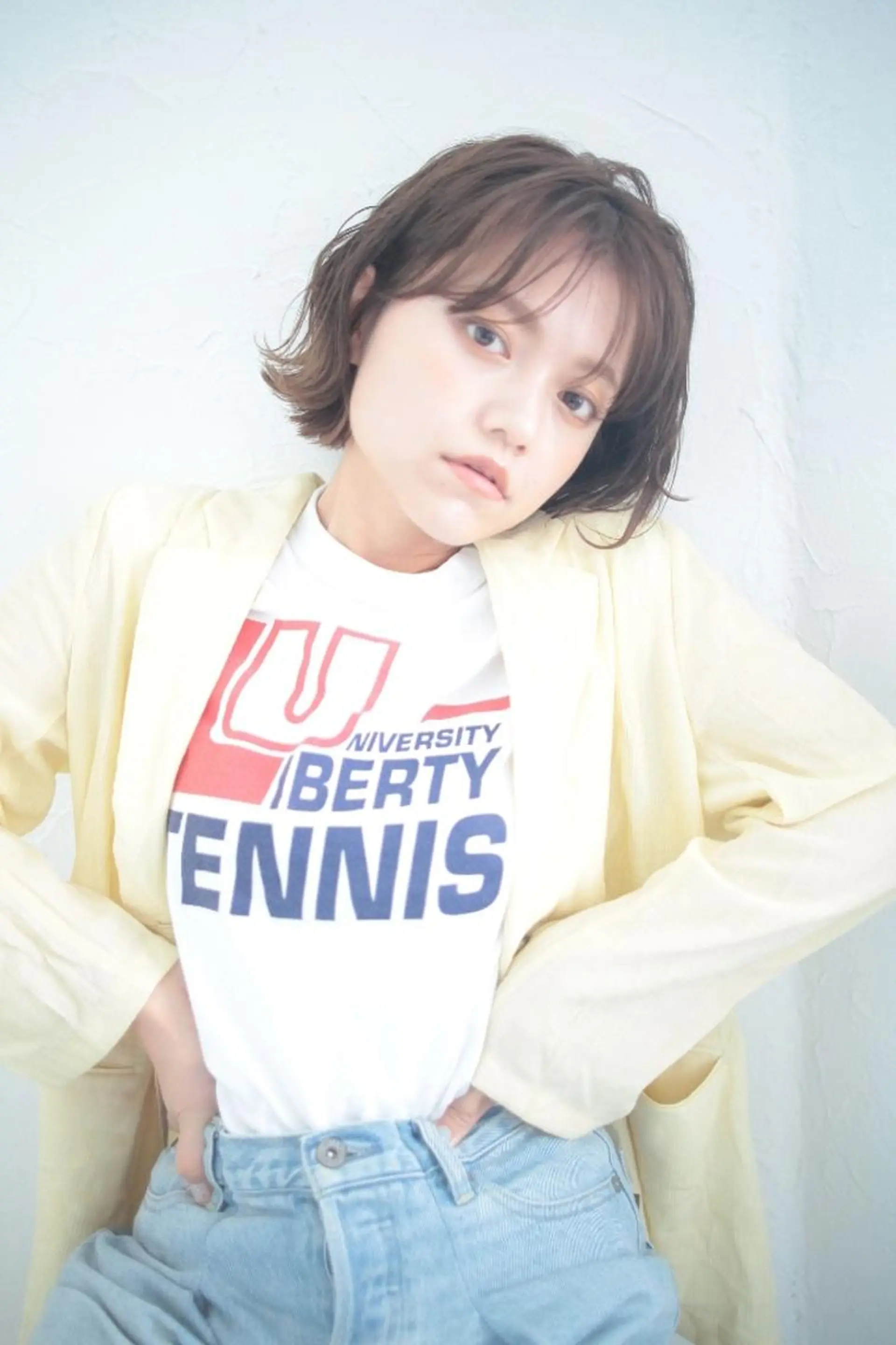 ミディアム パーマ カラー カット 小田川 竜也のヘアスタイル