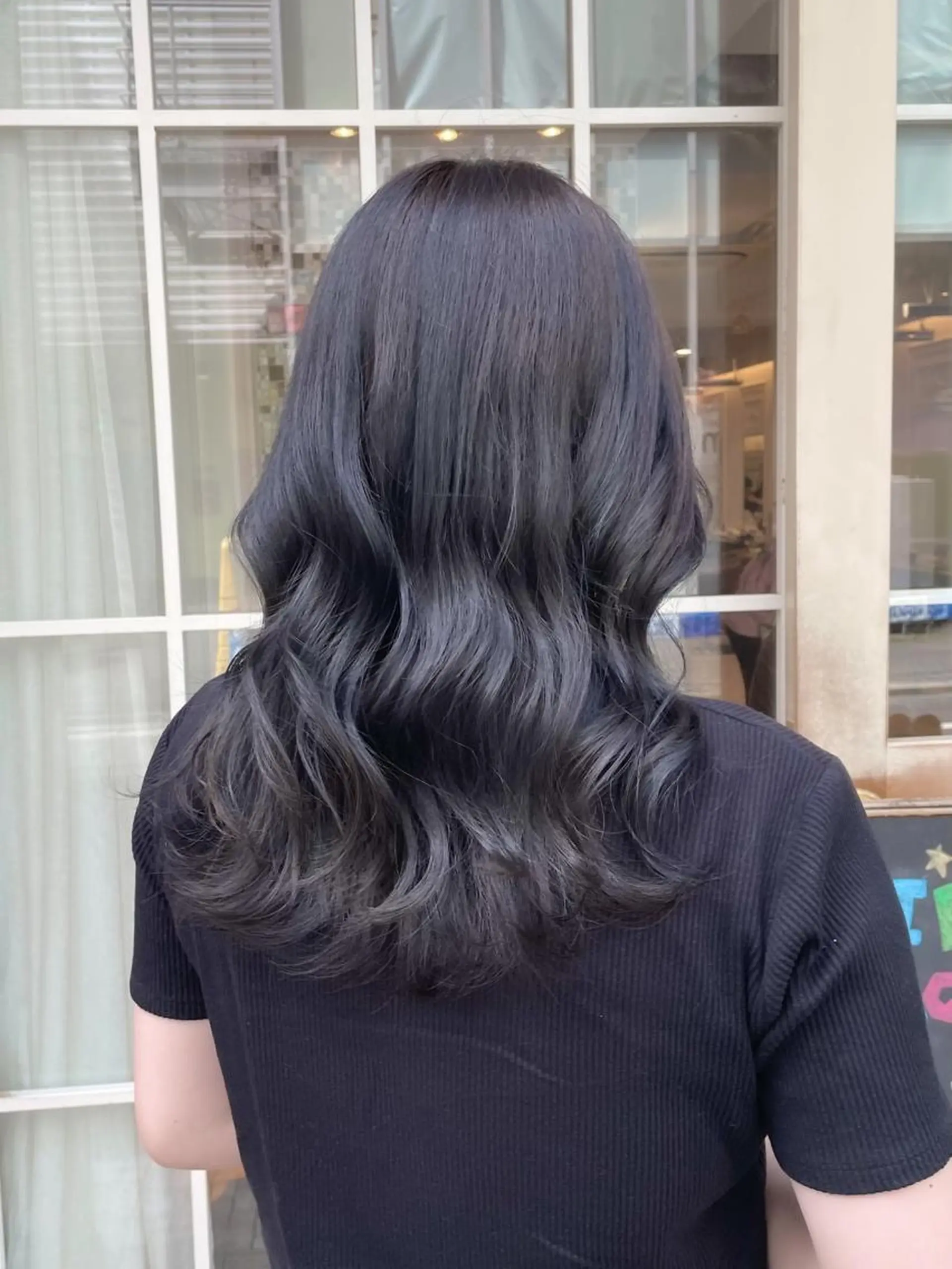 ロング カラー 黒髪 ブルーカラー ブルーブラック グレージュ くびれヘア カット ヘアカラー トリートメント 横浜/レイヤーカット /韓国ヘア/佐藤記正のヘアスタイル