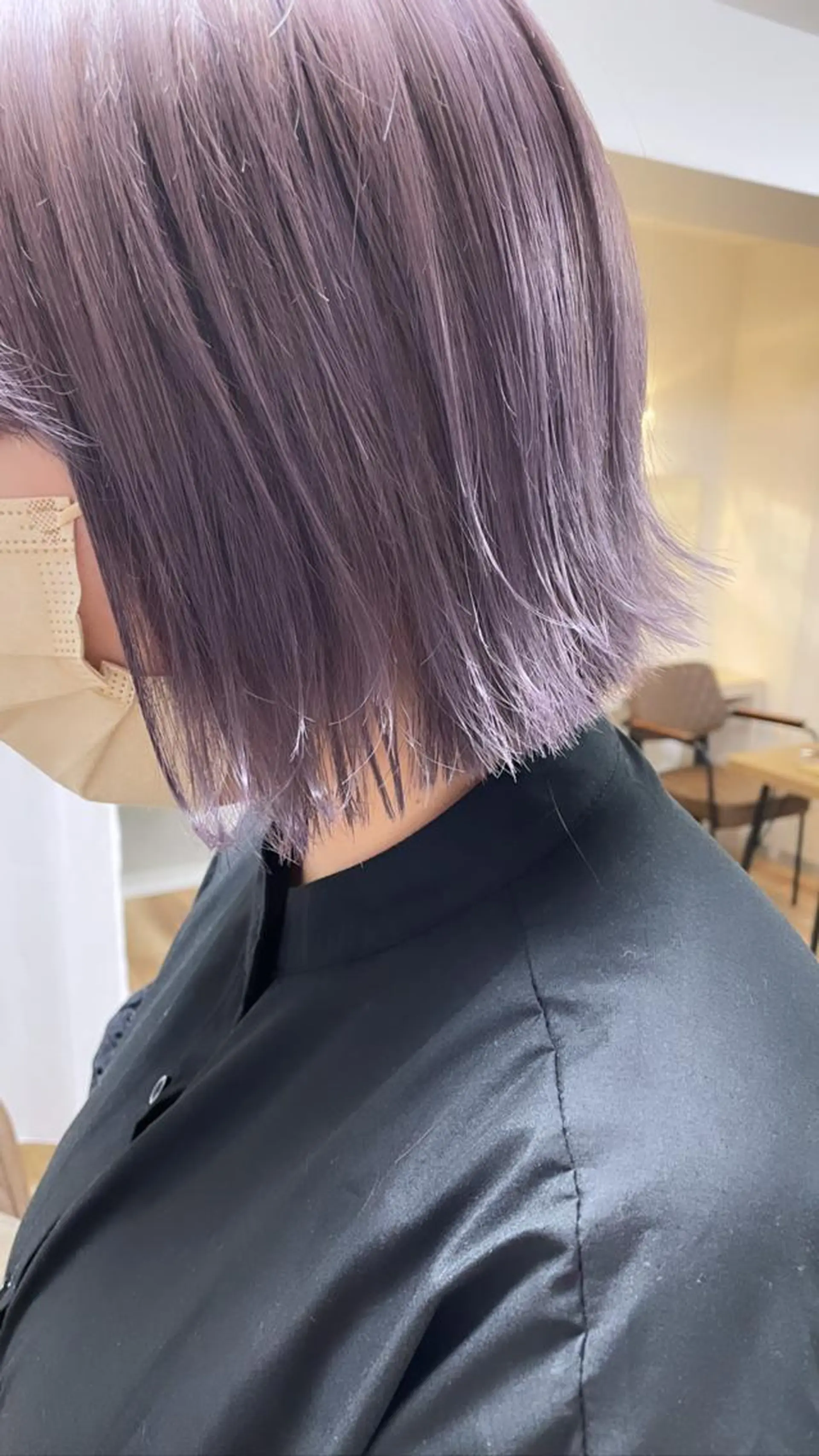 ミディアム カラー 切りっぱなしボブ バレイヤージュ ベージュカラー ブリーチ デザインカラー MAIKO 【中崎・茶屋町】のヘアスタイル