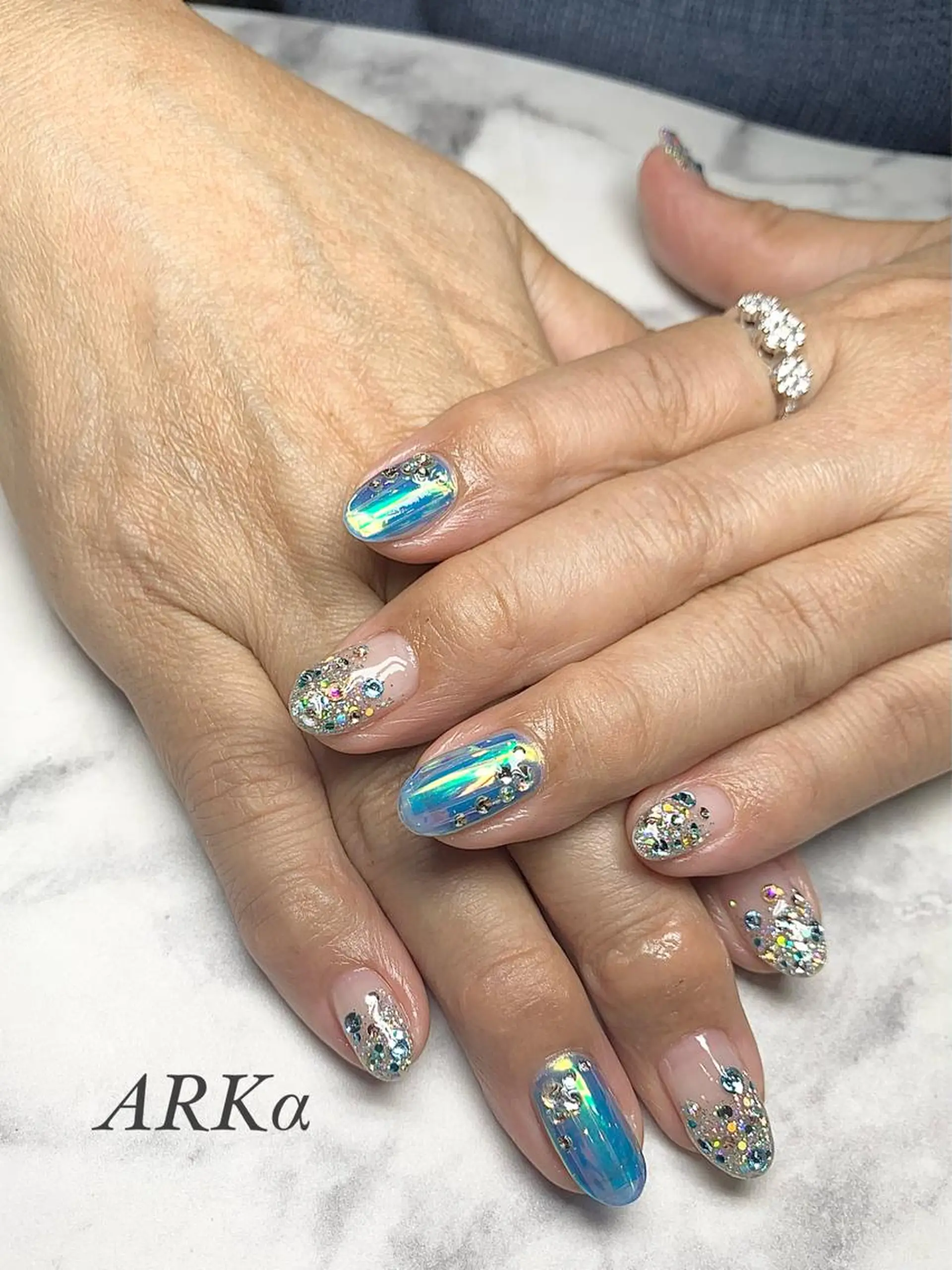 ミディアム ネイル ミラーネイル ハンドネイル Nailsalon ARKαのネイルデザイン