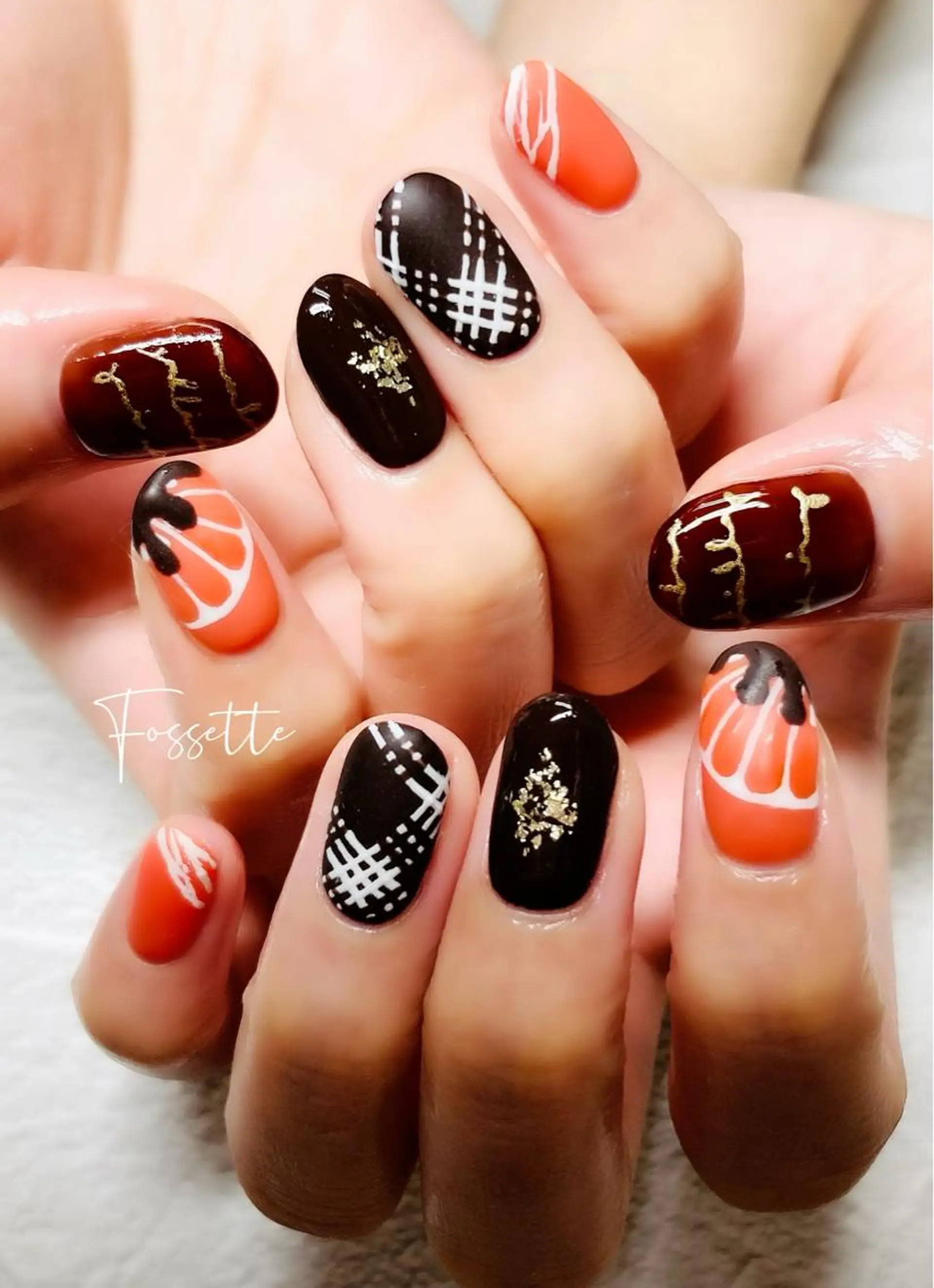 ネイル マットネイル オレンジ バレンタイン ハンドネイル nailsalon Fossetteのネイルデザイン