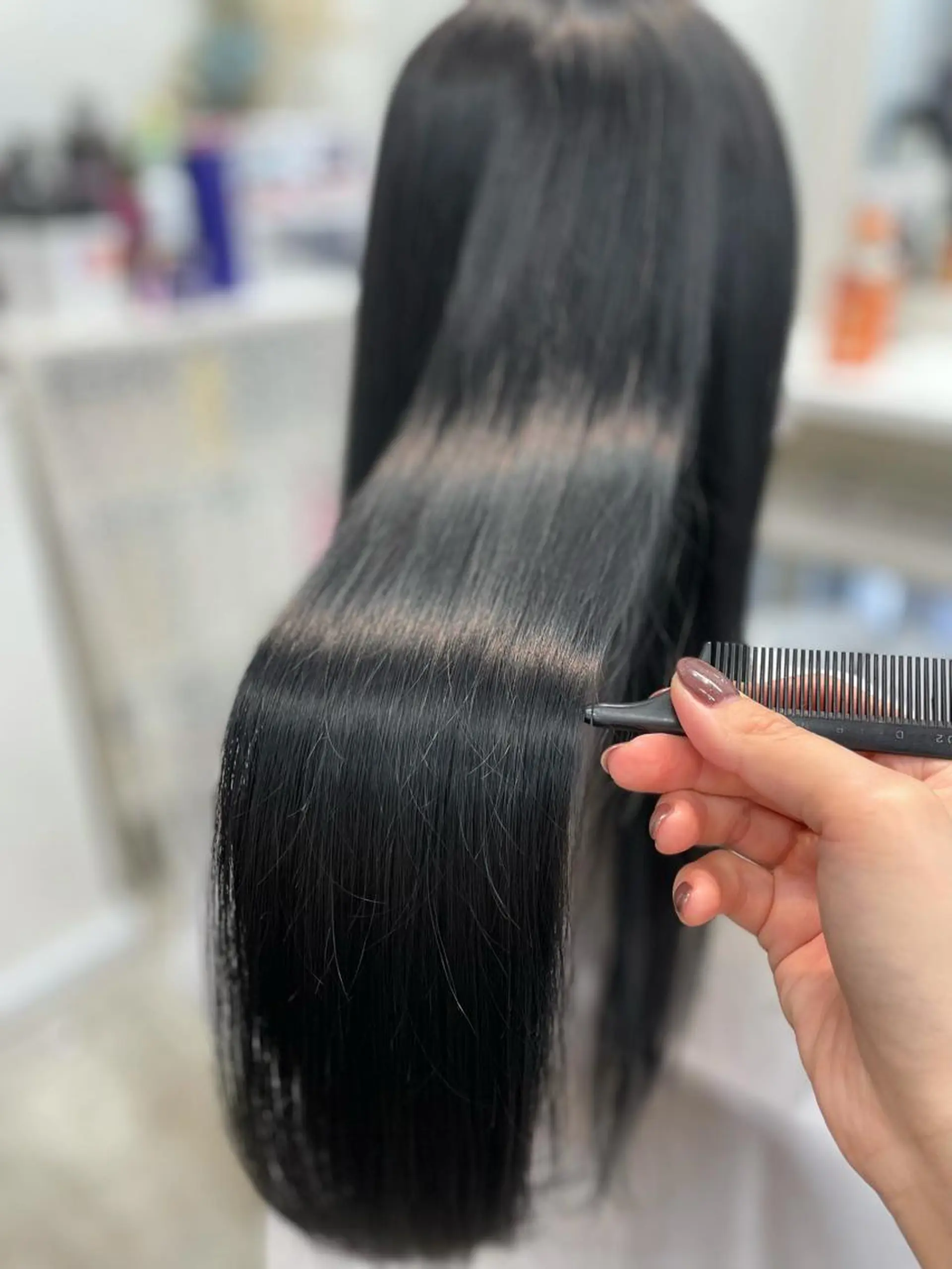 ロング カラー 黒髪 ブルーカラー ブルーブラック ヘアカラー トリートメント 韓国ヘア🤍髪質改善 🇰🇷AKANEのヘアスタイル