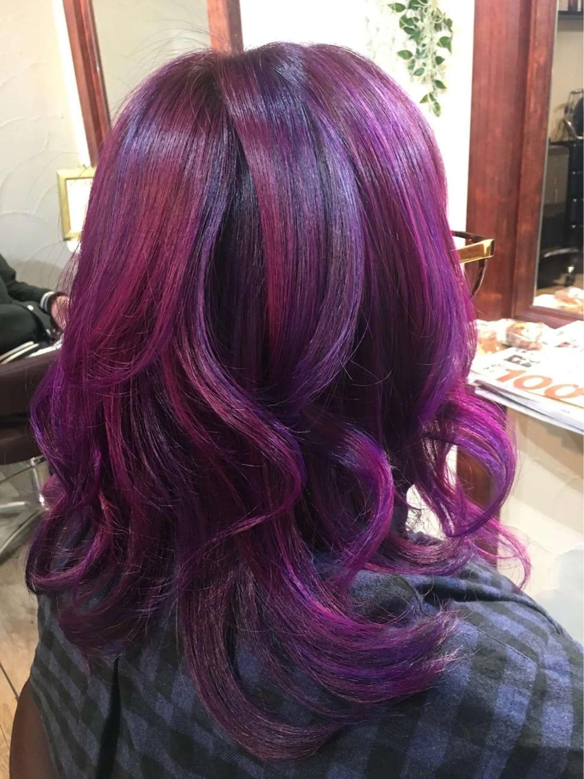 ロング カラー ハイライトカラー ピンクカラー パープルカラー ハイライト ✂︎中山竜哉✂︎ 川崎スタイリストのヘアスタイル