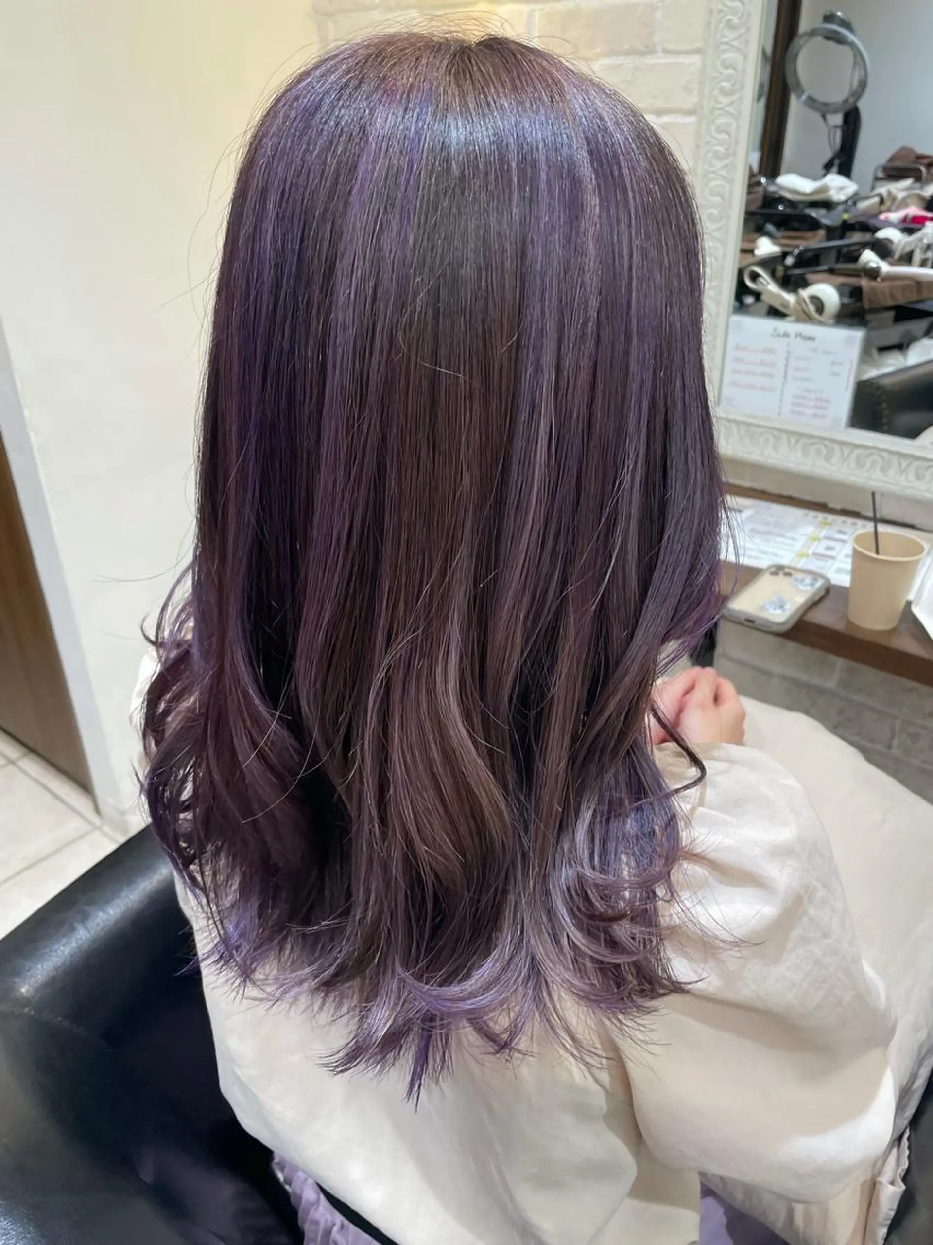 ロング パープルカラー ハイライト トリートメント 韓国風ヘア♡ runaのヘアスタイル