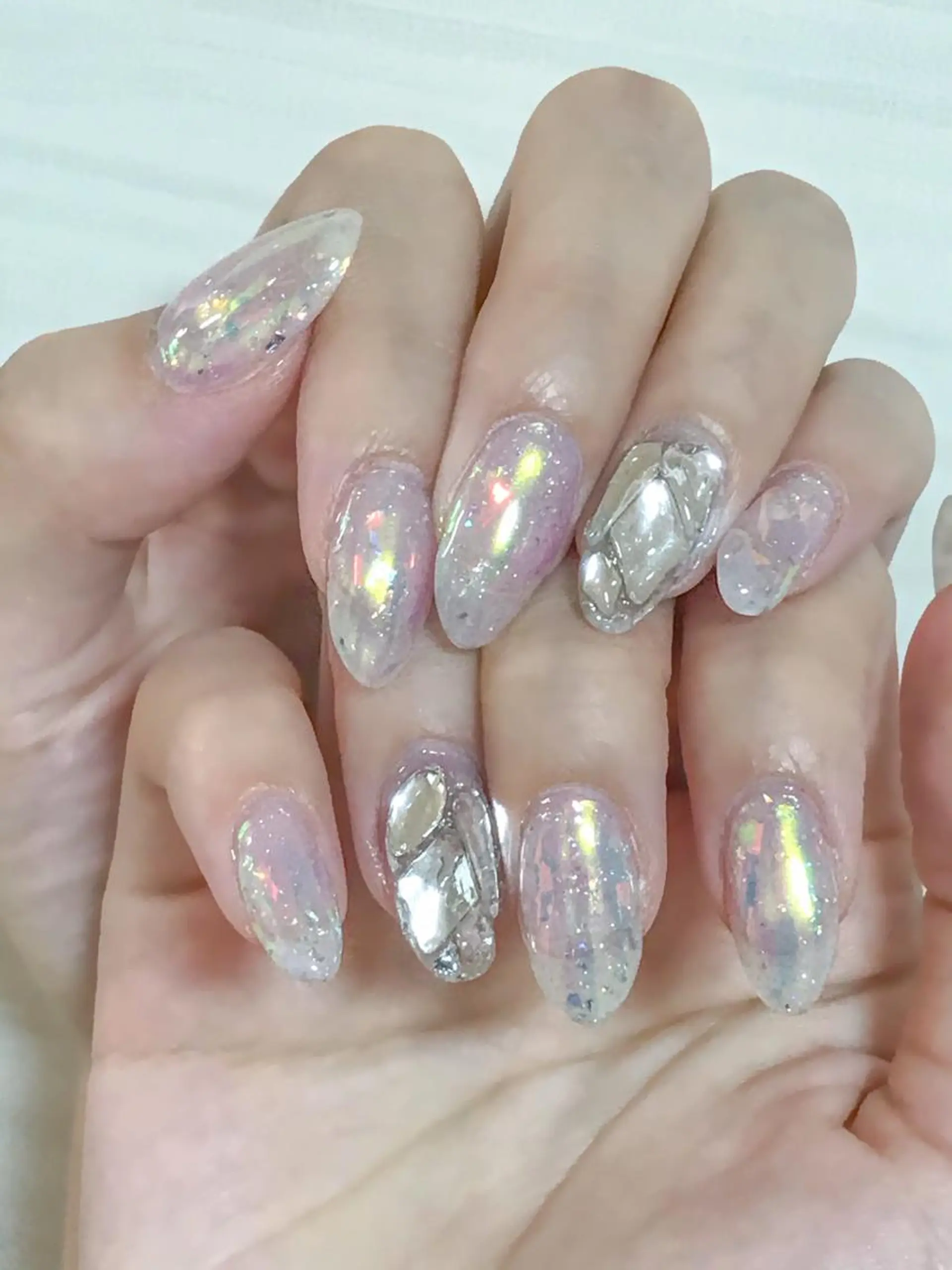 ネイル 氷ネイル・うるうるネイル キラキラネイル 韓国ネイル ラメ(グリッター) ストーンネイル Nyanco Nailのネイルデザイン