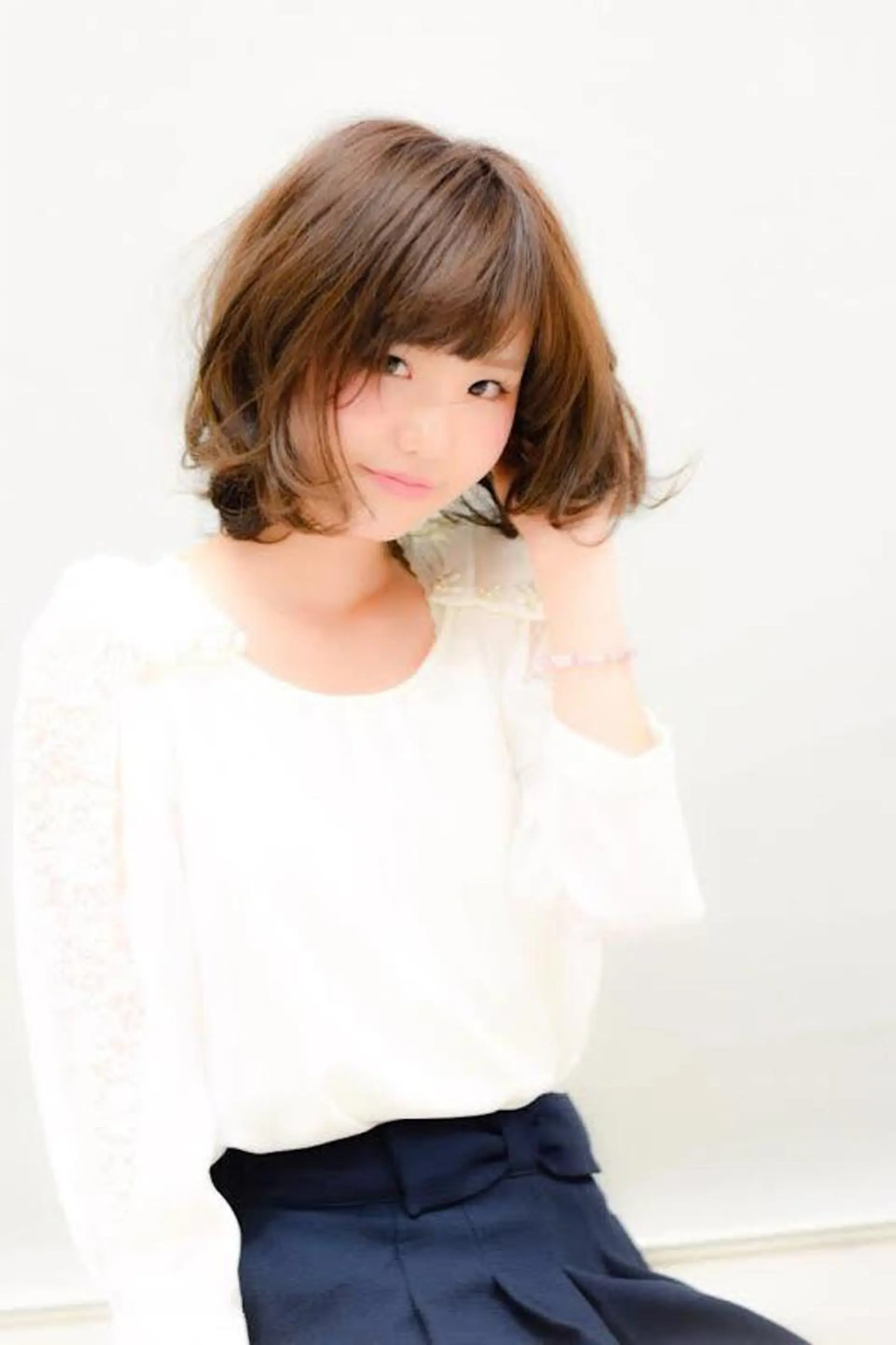 ミディアム カット 髪質改善× ハイライト溝江のヘアスタイル