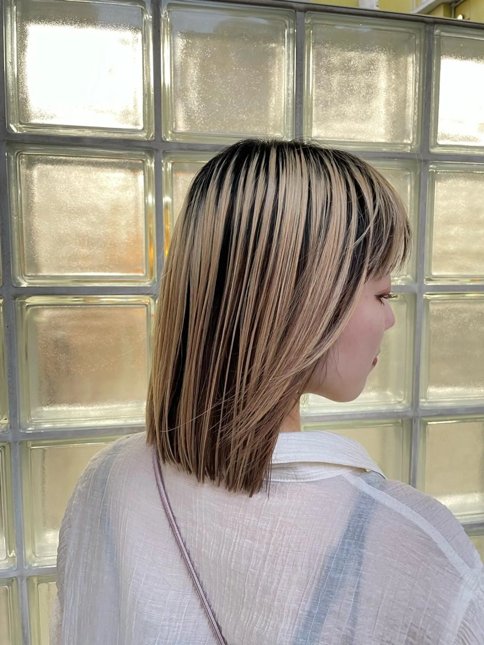 ミディアム 切りっぱなしロブ レイヤーカット レイヤー/艶カラー 🫧守利のヘアスタイル