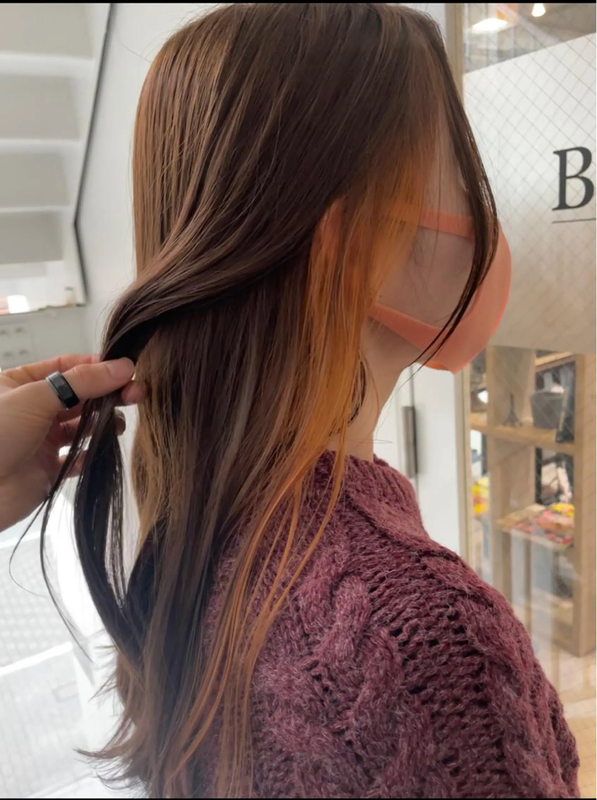 セミロング カラー ブラウンカラー オレンジ 池袋髪質改善 タニグチのヘアスタイル