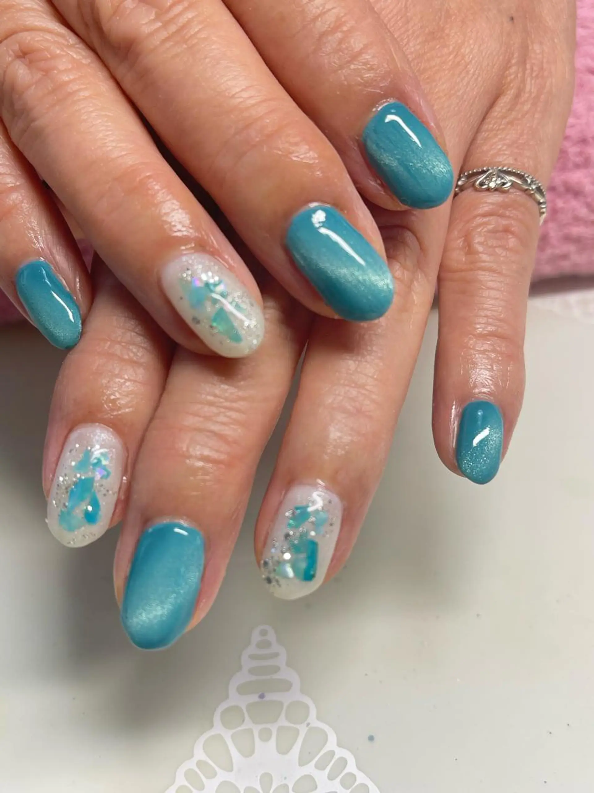 ネイル ブルー マグネットネイル ハンドネイル Flora nailのネイルデザイン