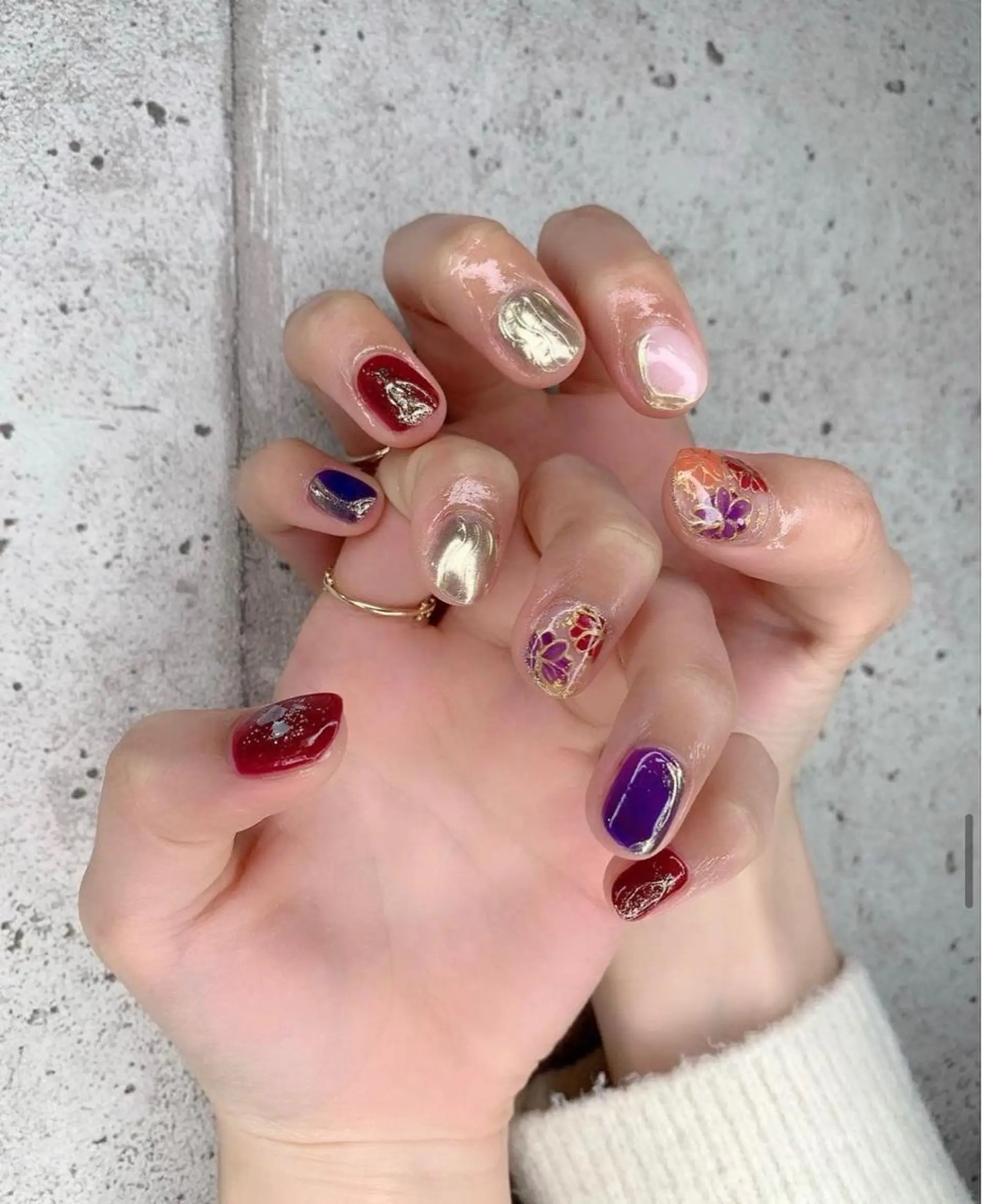 ミディアム カラー パーマ ヘアアレンジ メンズ キッズ ネイル マツエク・マツパ アイブロウ 着物ヘア メンズ韓国風 学生（メンズ向け） ボルドーカラー レッドカラー ハンドネイル Salon Ｋのネイルデザイン