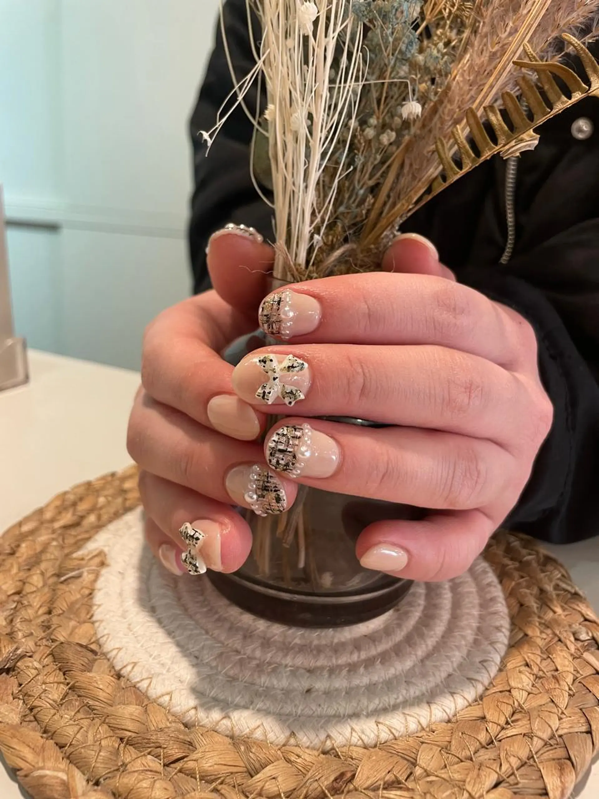 ネイル リボン ツイードネイル ハンドネイル DigNail Moeのネイルデザイン