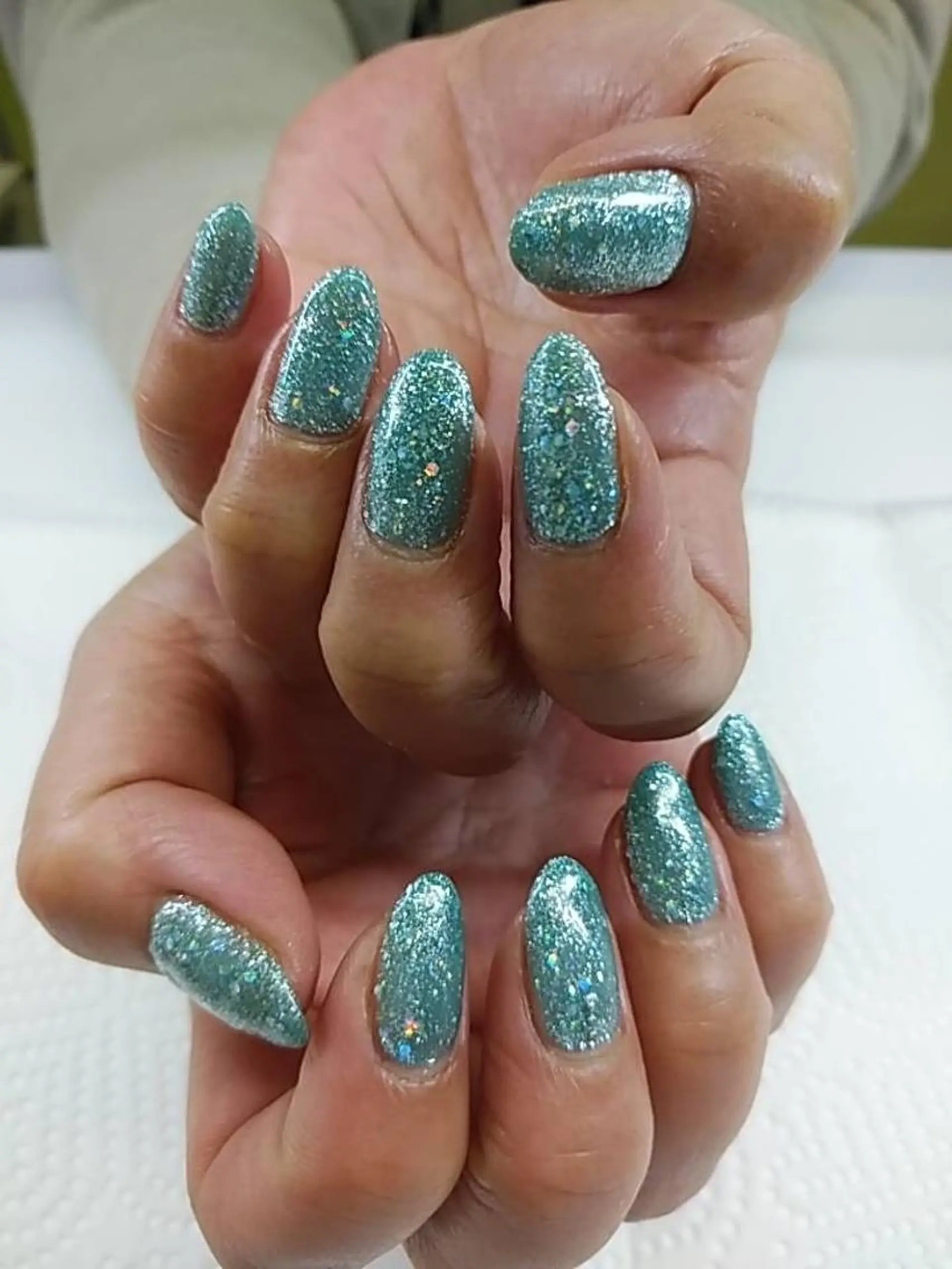 ネイル ブルー ラメ(グリッター) ハンドネイル ハンドケア プライベートサロン RosyLily所属・プライベートサロン Rosy Lilyのネイルデザイン