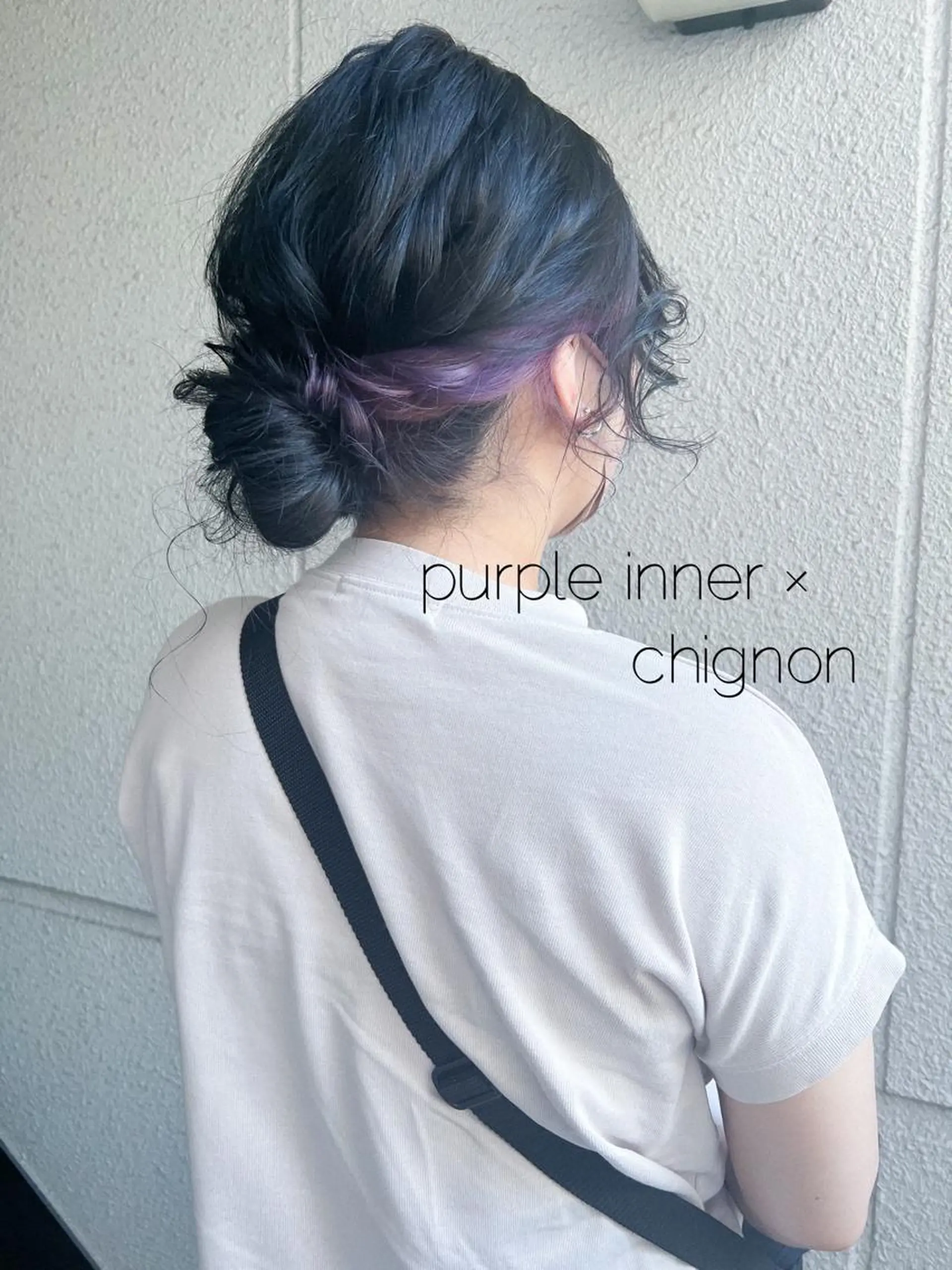 ロング カラー ヘアアレンジ 黒髪 ブルーカラー ブルーブラック イヤリングカラー パープルカラー ヘアカラー カラーパティシエ facce🌼ikoのヘアスタイル