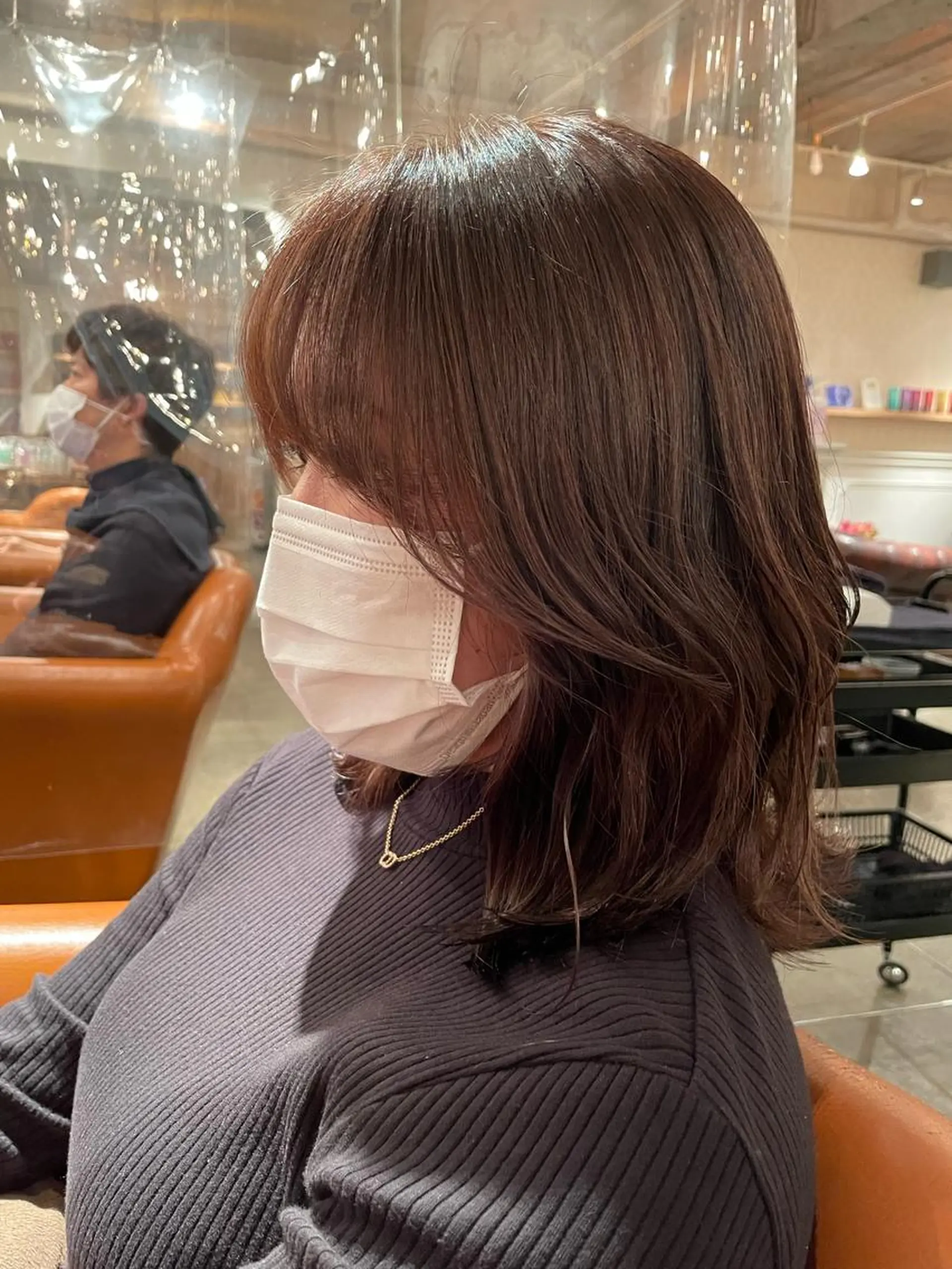 ミディアム カラー ヘアアレンジ オリーブカラー くびれヘア 顔周りカット 韓国風ヘア 韓国風カット/ 髪質改善 黒崎のヘアスタイル