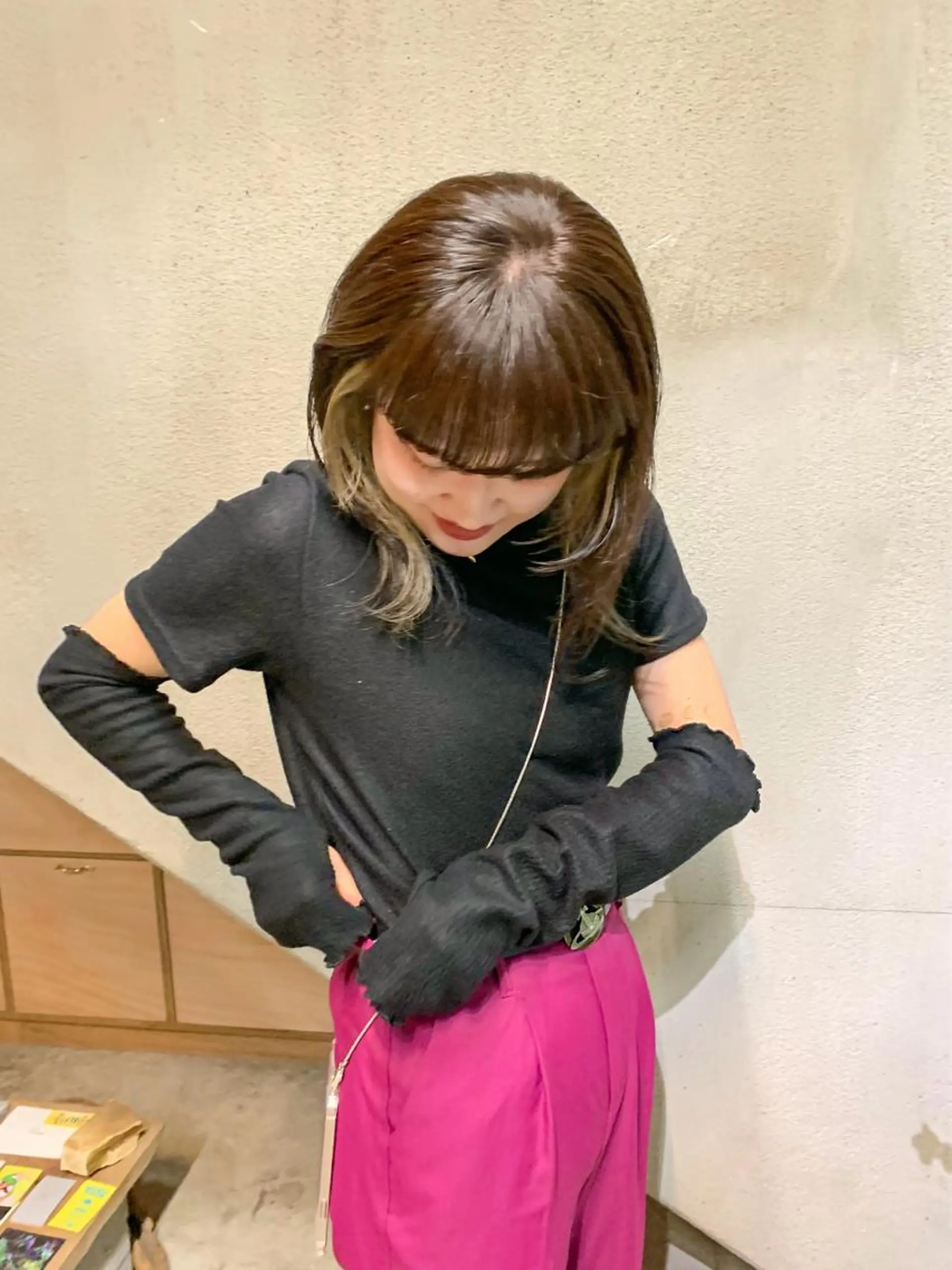 ミディアム カラー ミストバング ベージュカラー イヤリングカラー  フェイスフレーミング カット ヘアカラー トリートメント こっくりカラー/艶髪 /amy.山口瑞稀のヘアスタイル