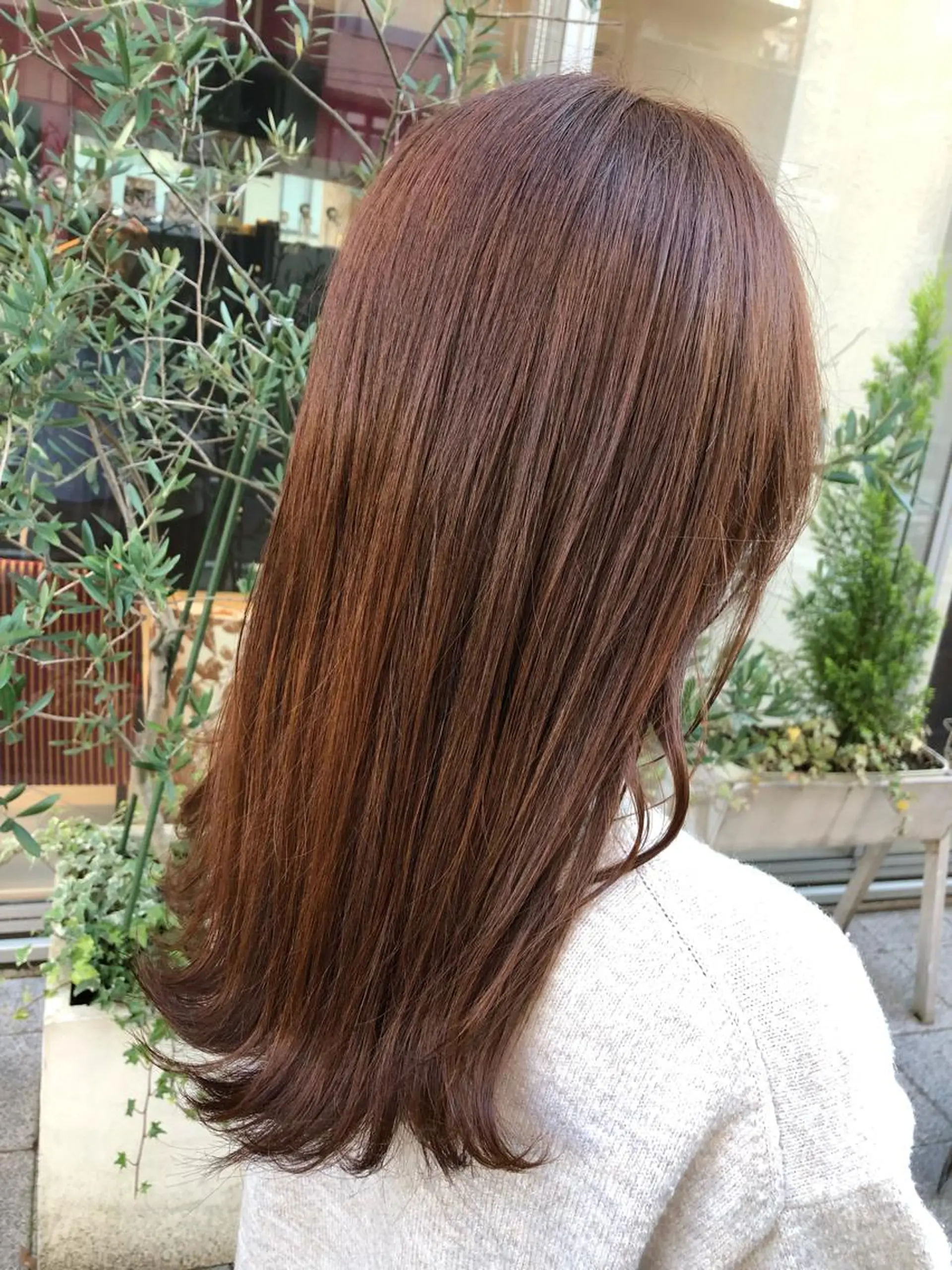 ロング カラー ブリーチ ブラウンカラー ブリーチなしカラー オレンジ オレンジブラウン 🍀富久 永梨🧸のヘアスタイル