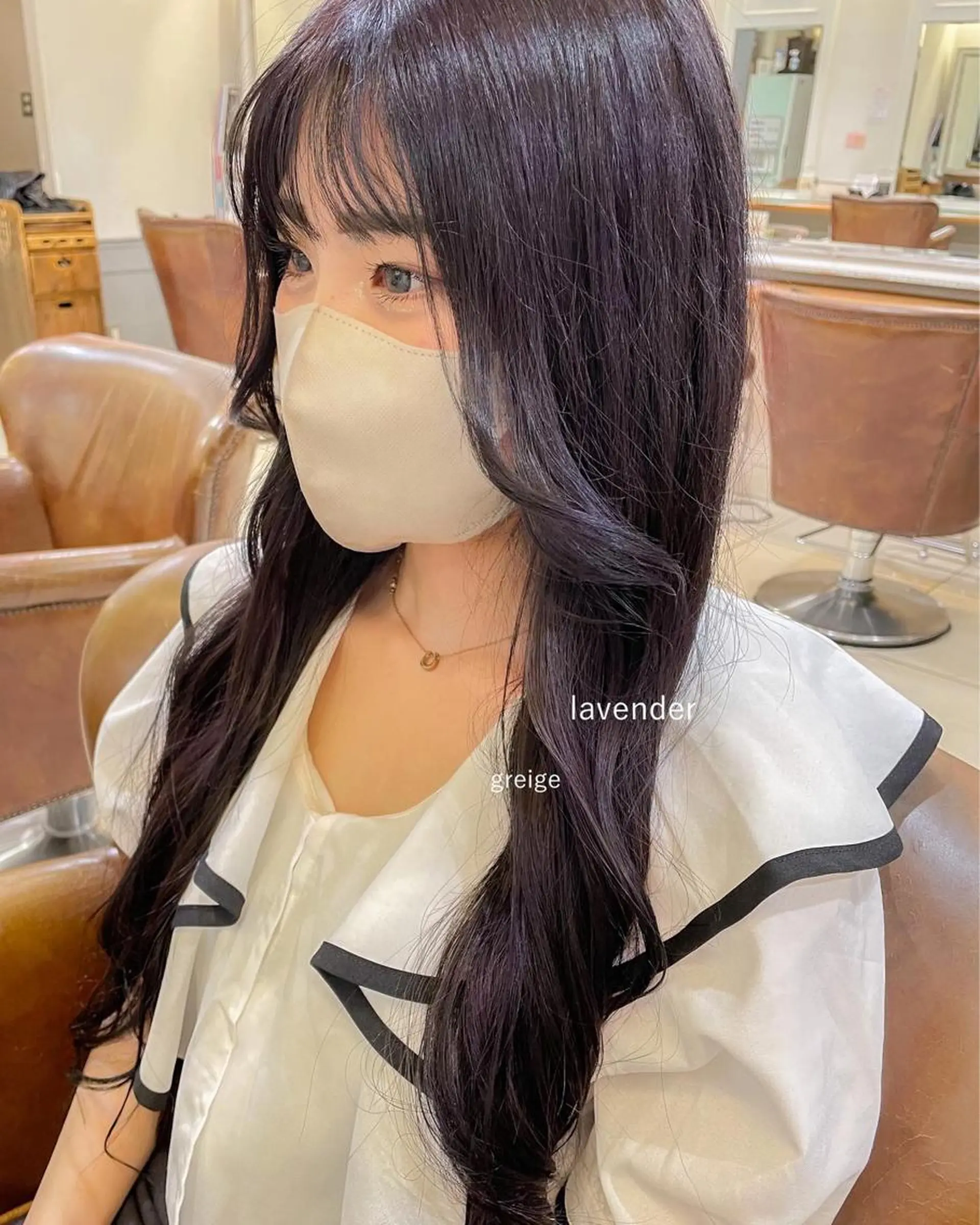 ロング カラー グレージュ ラベンダーカラー ラベンダーグレージュ ラベンダーグレー ボブ ブリーチ/miinaのヘアスタイル