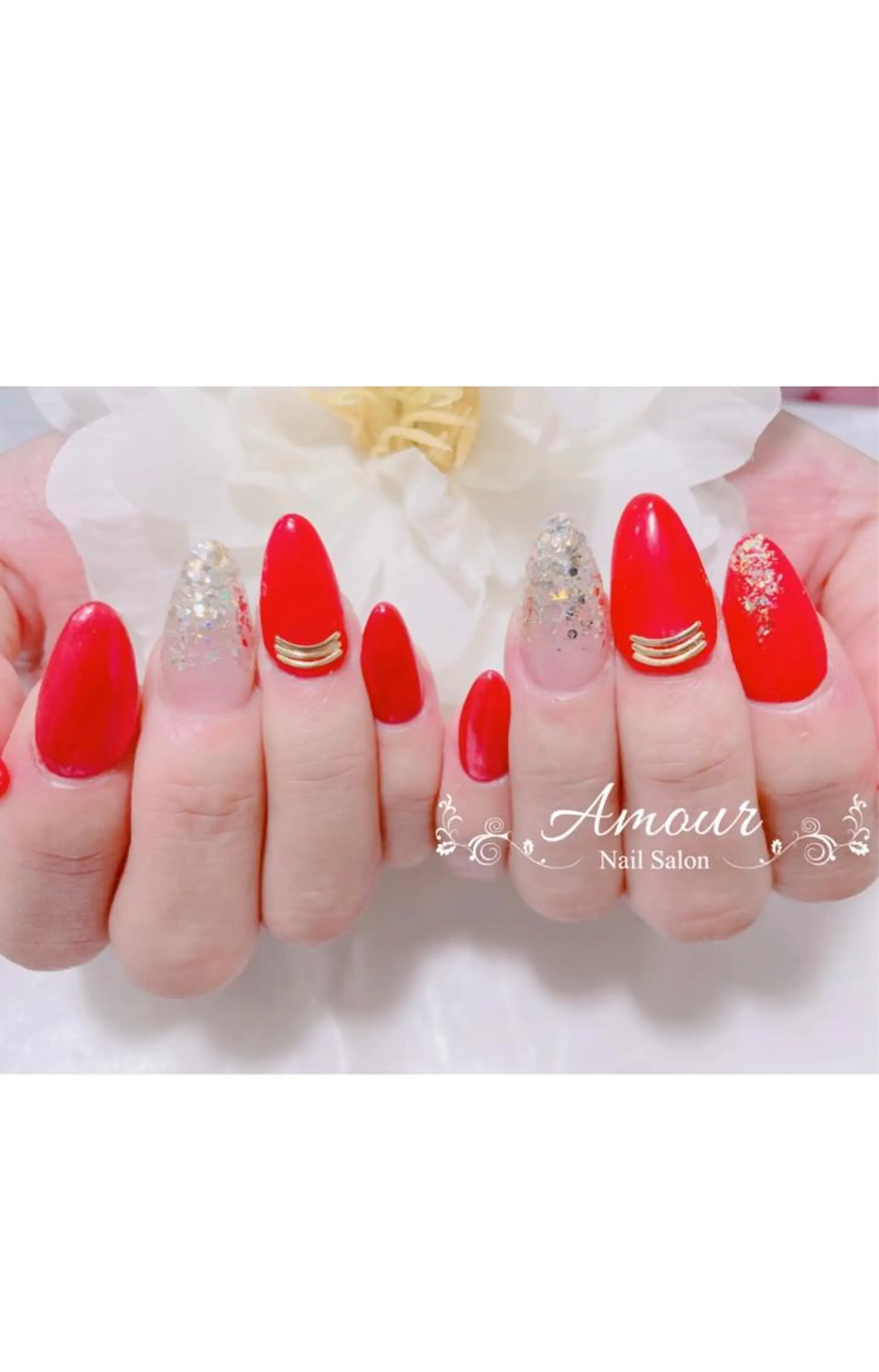ネイル ミラーネイル 赤色 nailsalon ♡amour♡のネイルデザイン